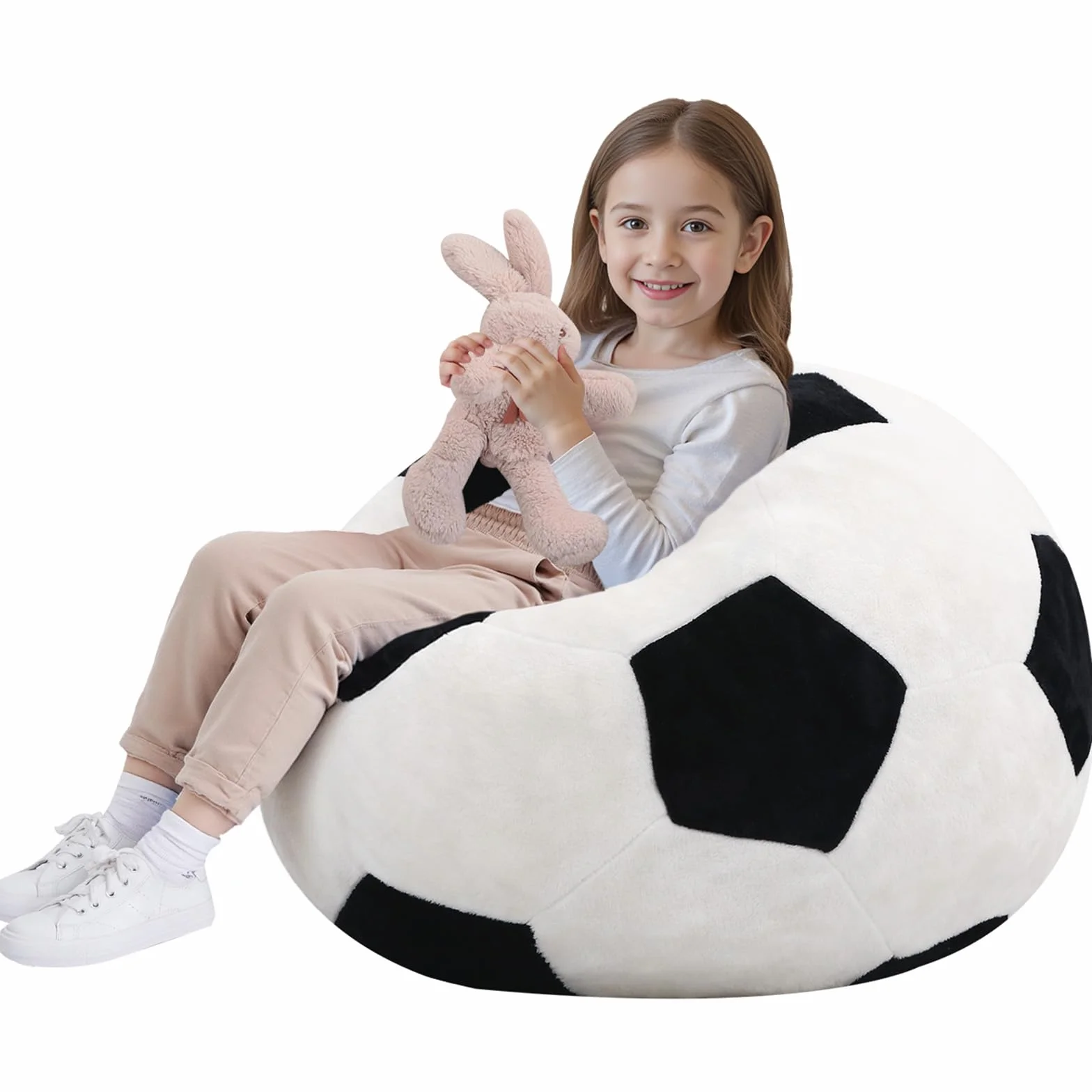 MeMoreCool Puf infantil diseño de fútbol – Suave franela Beanbag con relleno de espuma de alta densidad – Sillón acogedor para niños y niñas en el rincón de la habitación infantil y sala de juegos