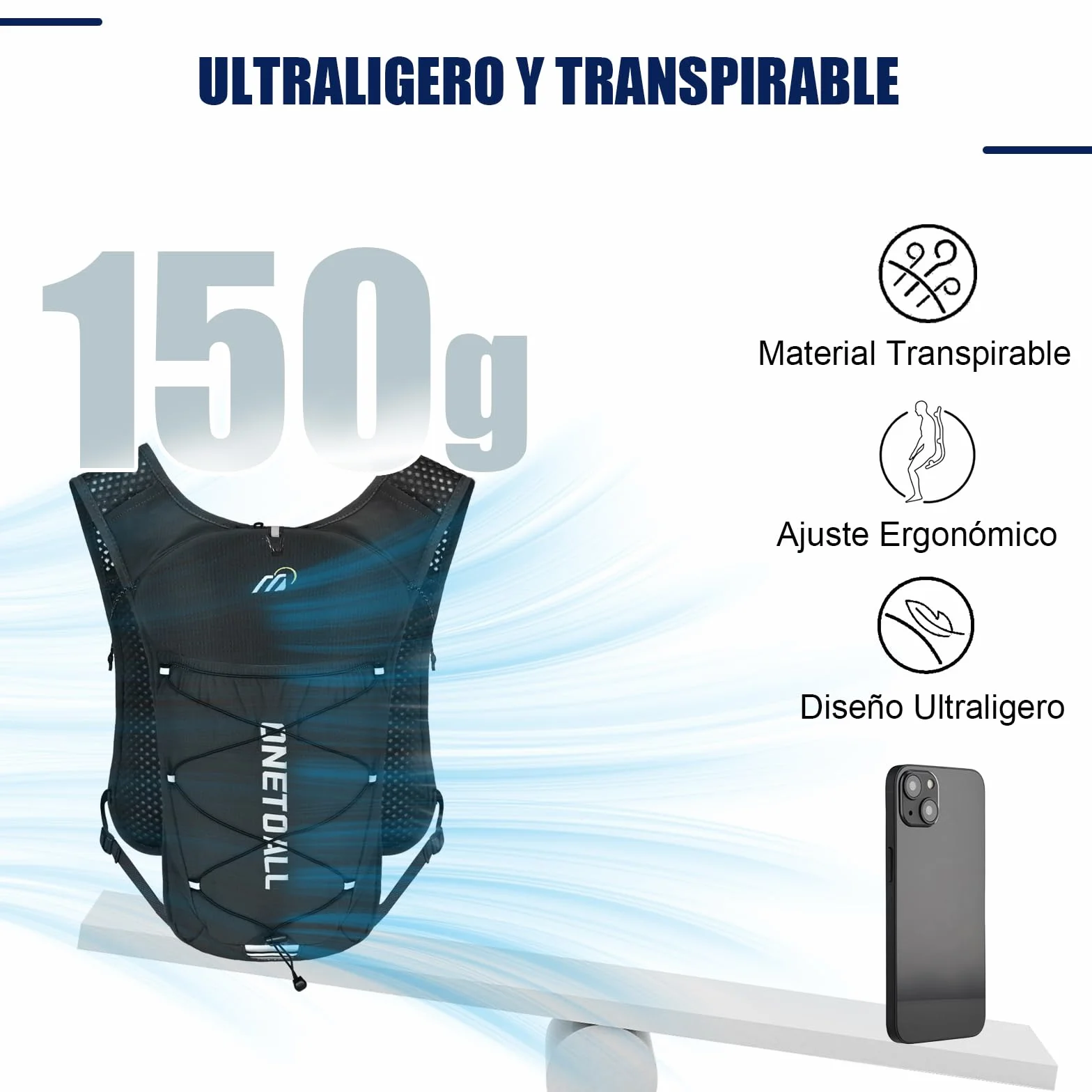 Chaleco Running Hombre Mujer Ligero Mochila Hidratacion Trail Running con Bolsa Agua 2L y Botella 500ml