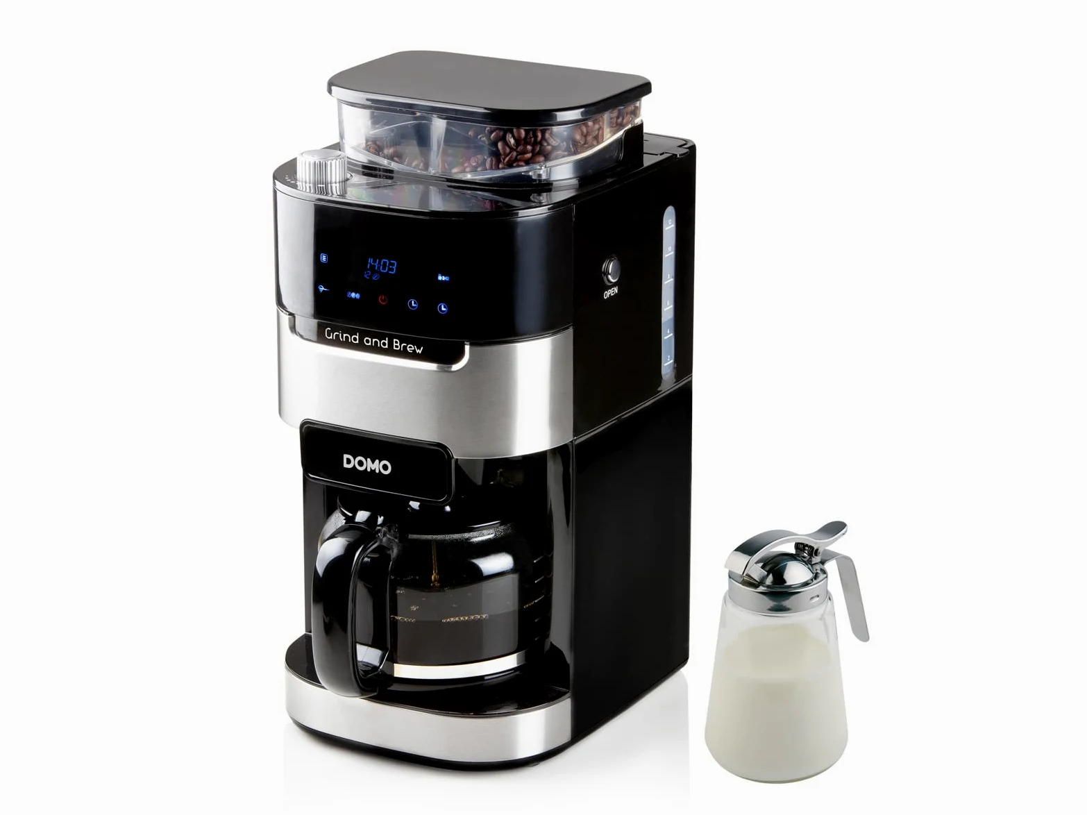 Domo Cafetera automática para 12 tazas con molinillo cónico para granos enteros y café filtro