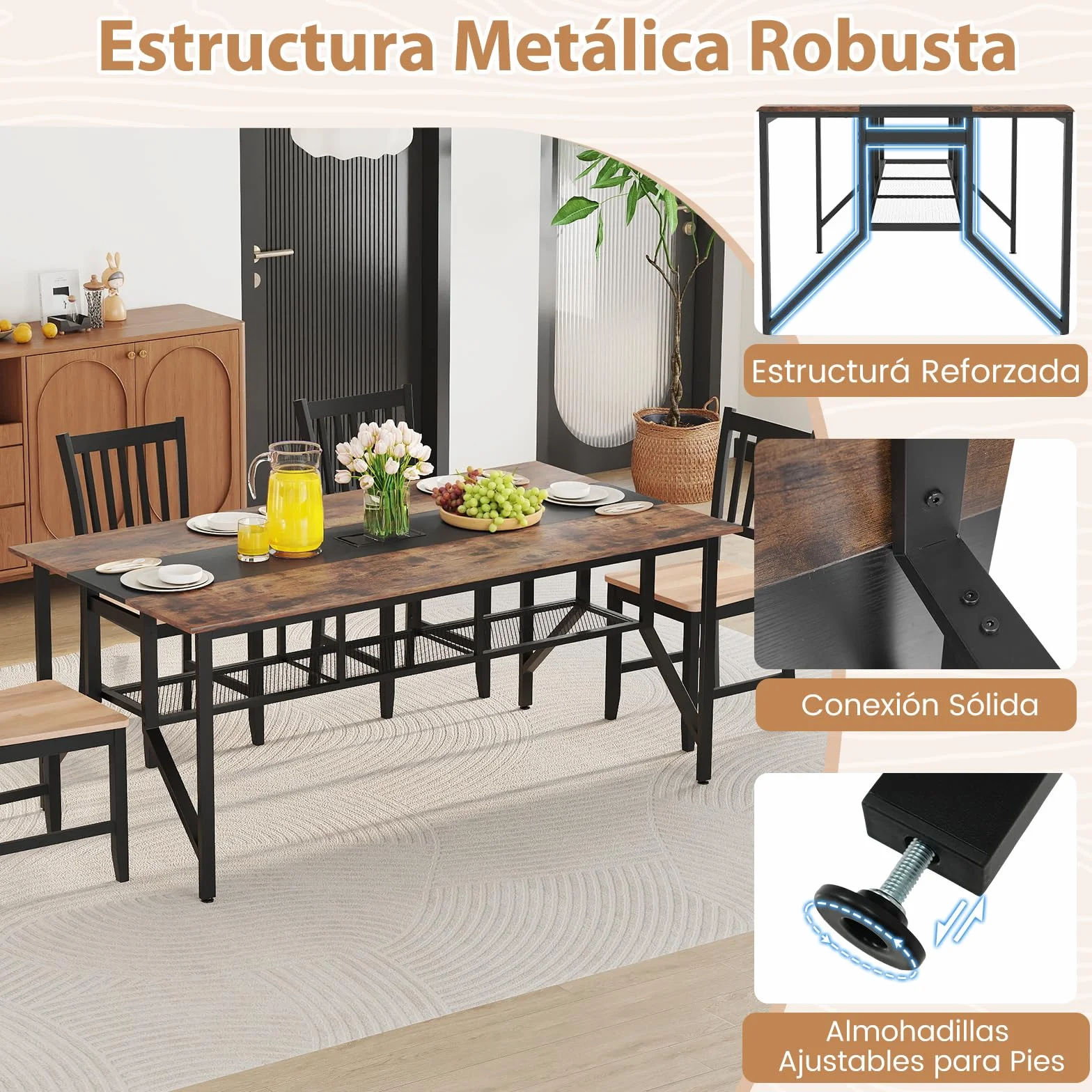 COSTWAY Mesa Rectangular para Reuniones 6-8 Personas, Mesa de Conferencias con Estante de Malla y Pasacables, Escritorio Industrial con Estructura Metálica, Oficina Sala, 180 x 96 x 76 cm