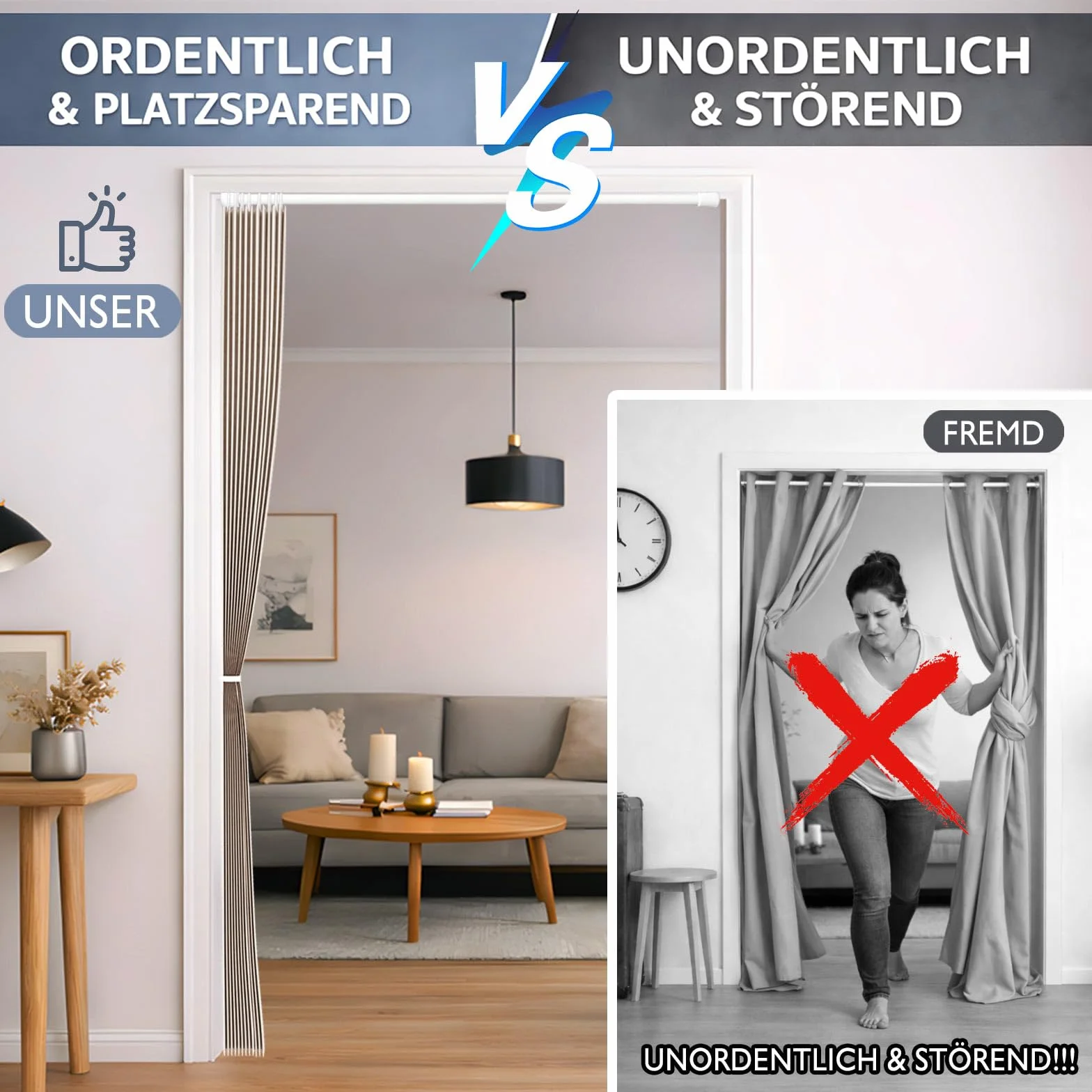 Jilron Juego completo de cortinas opacas para puerta con barra, cierre magnético para una fácil instalación sin taladrar (crema-H198 x B106 cm) 1 paquete