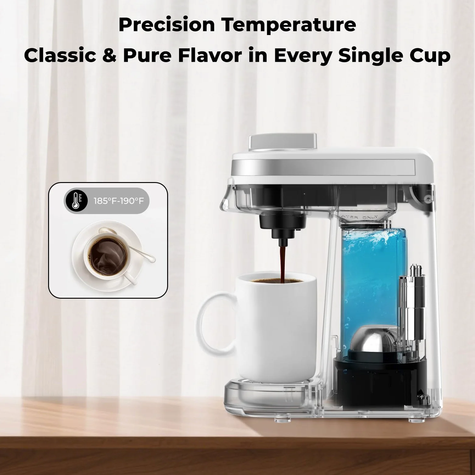 CHULUX Mini cafetera de viaje 2 en 1 para cápsulas K y café molido, cafetera de una sola porción para taza americana, cafetera de cápsulas ligeras, blanco perla