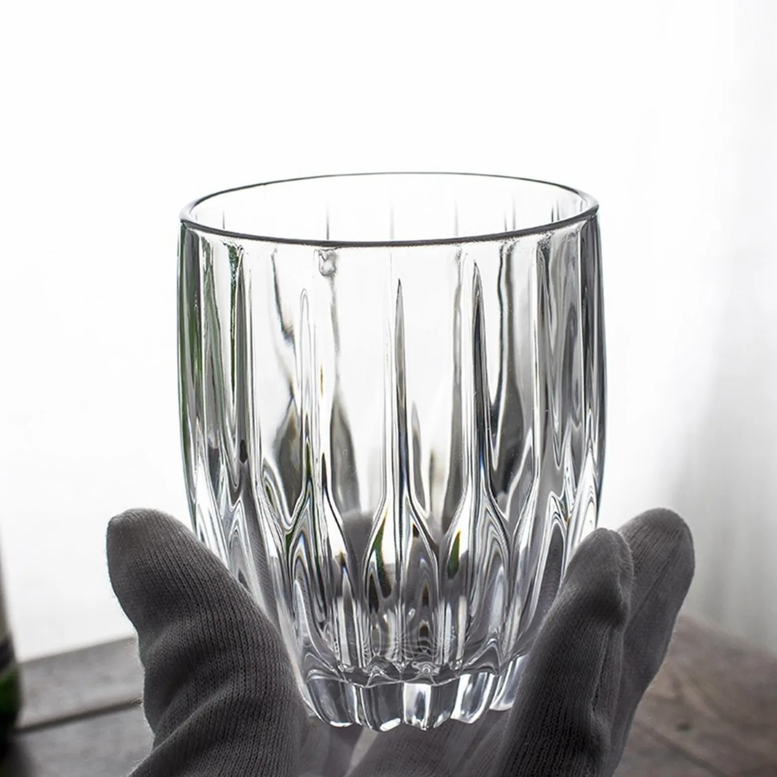 vaso de agua Tazas de vidrio talladas con rayas vintage, vasos transparentes sin plomo, 285/355 ml(Pequeño)