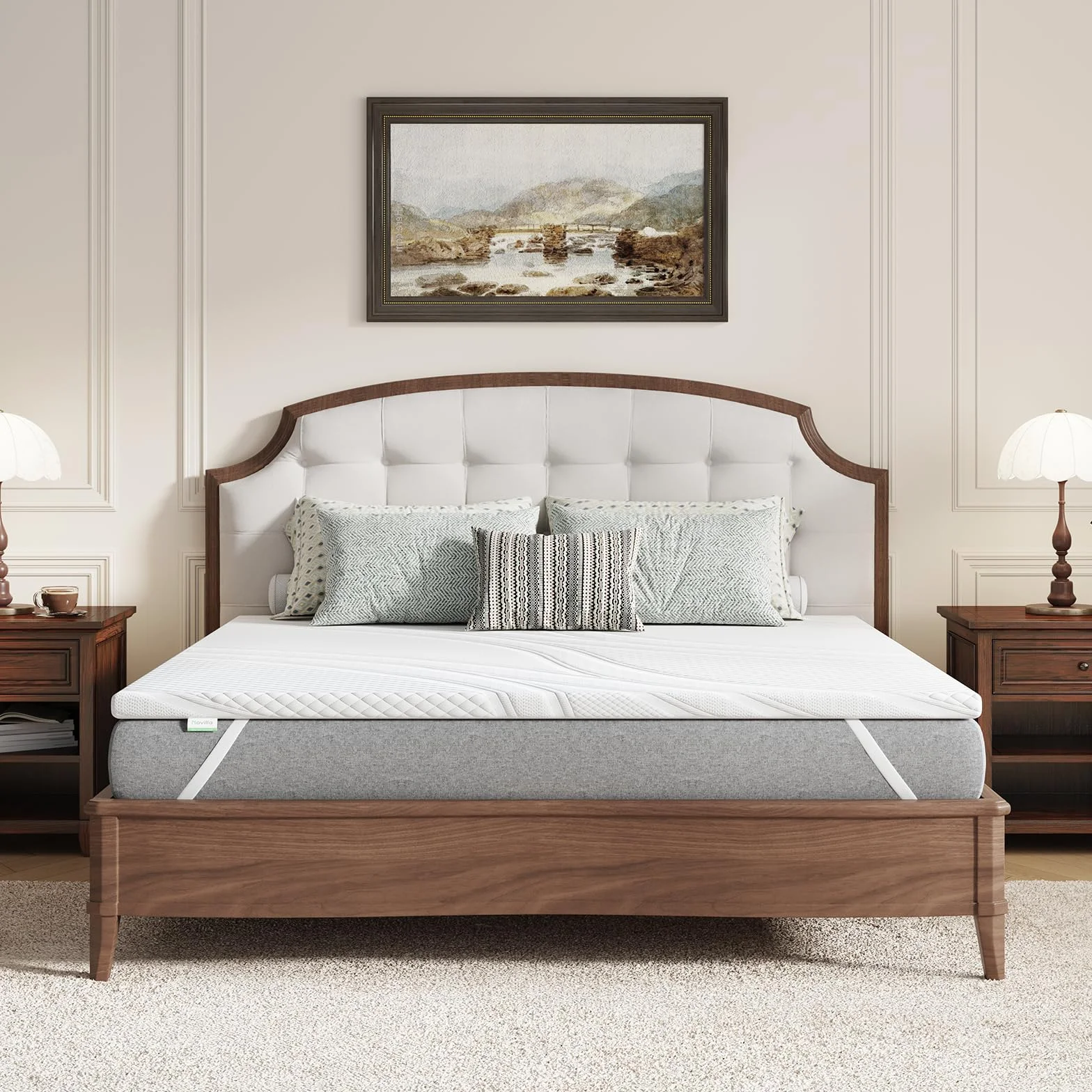 Novilla Topper Colchón Viscoelástico en Gel 135x190cm, 7,5cm de Grosor, Funda Suave y Transpirable con Cremallera, Desenfundable y Lavable, Base Antideslizante, Envasado al Vacío