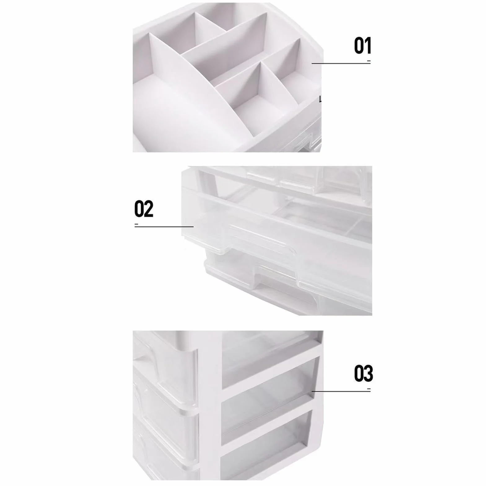 Organizador de Maquillaje con 3 Cajones Transparente, Caja de Almacenamiento para Cosméticos, Accesorios y Joyería, Plástico Resistente, Multifuncional, Ahorro de Espacio