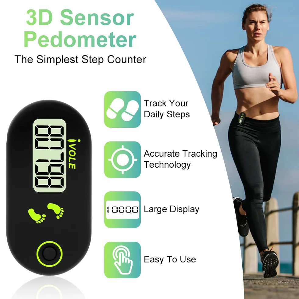 Flintronic Podómetro de Pantalla Mini 3D para Caminar, Deportivo Portátil con Cordón de Clip