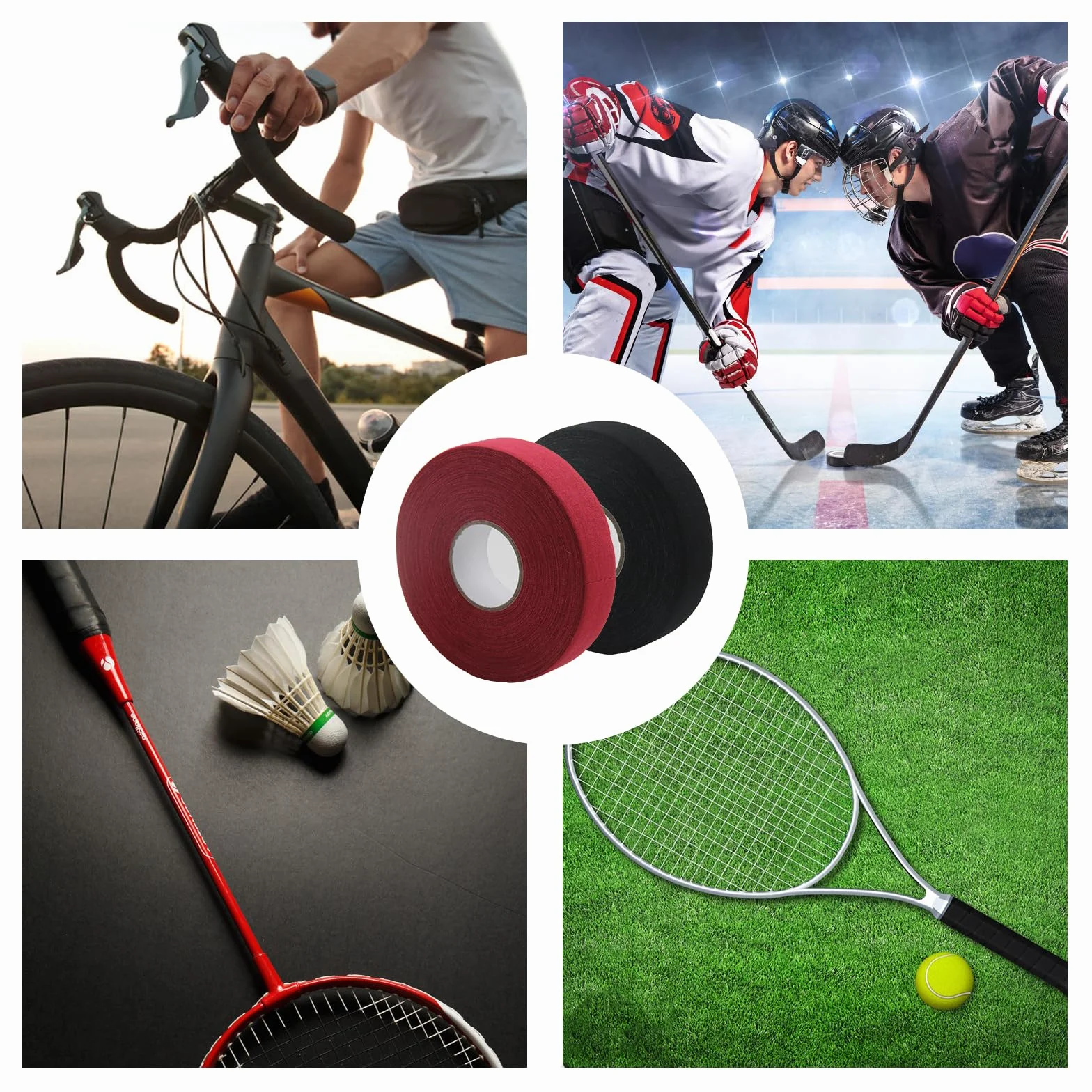Cinta de Hockey Autoadhesivas 2 Piezas 2,5cm × 25 m Negro y Rojo