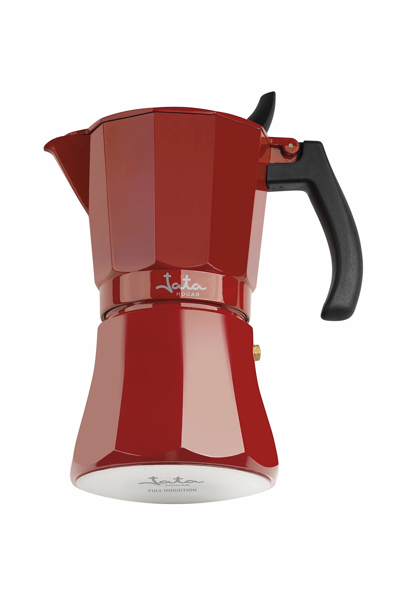 Jata HCAF2012 - Cafetera Italiana Inducción, Capacidad 12 Tazas, Apta para Todo Tipo de Cocinas, Cuerpo Aluminio, Roja