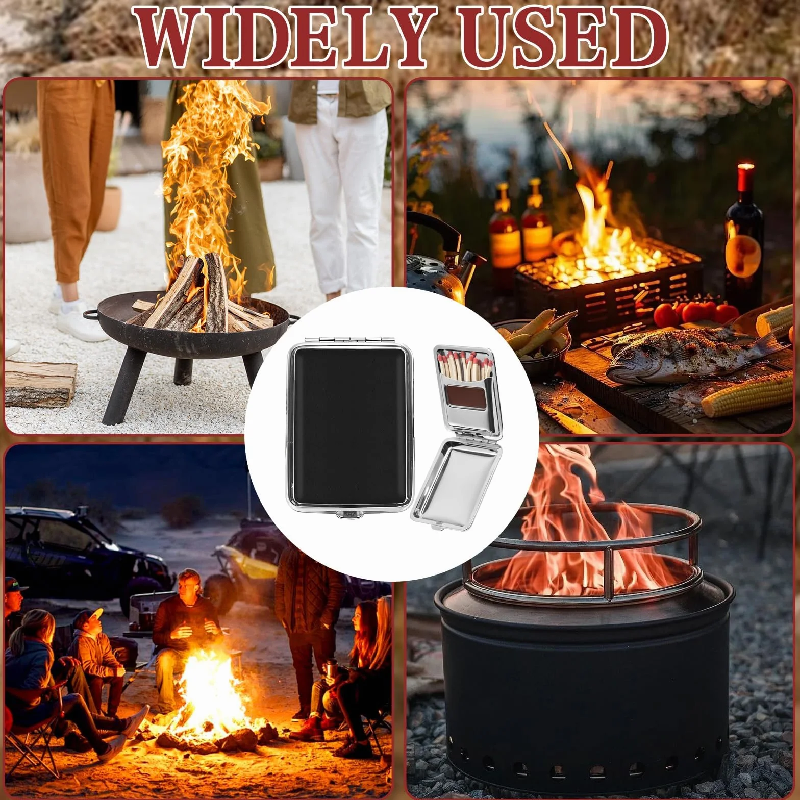 Caja de cerillas de Metal con Placa de fricción, Acero Inoxidable, Resistente a la Humedad, para encender chimeneas al Aire Libre y Acampar