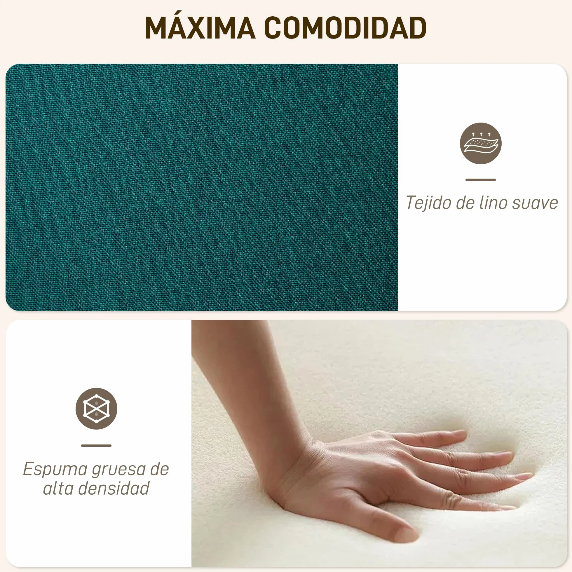 HOMCOM Sillón con Reposapiés Sillón Lectura con Respaldo Alto Capitoné Asiento Amplio Patas de Madera y Tapizado en Lino Butaca para Salón Dormitorio Oficina Verde Oscuro