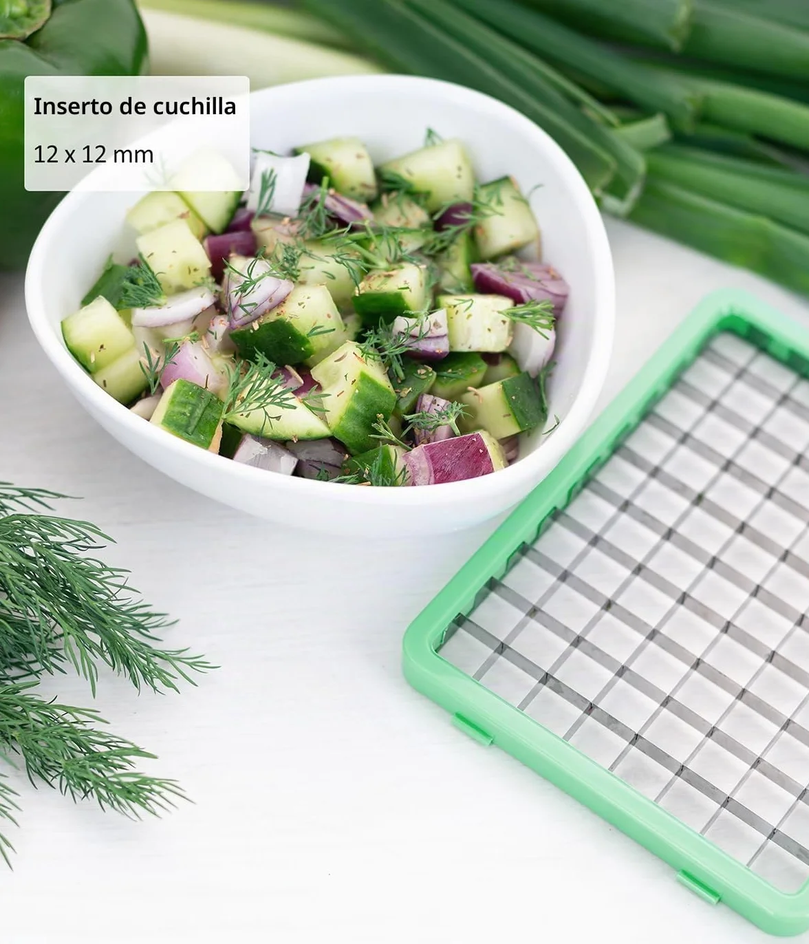 Genius Nicer Dicer Chef S - Juego de 7 utensilios para cortar verduras y tomates, color verde