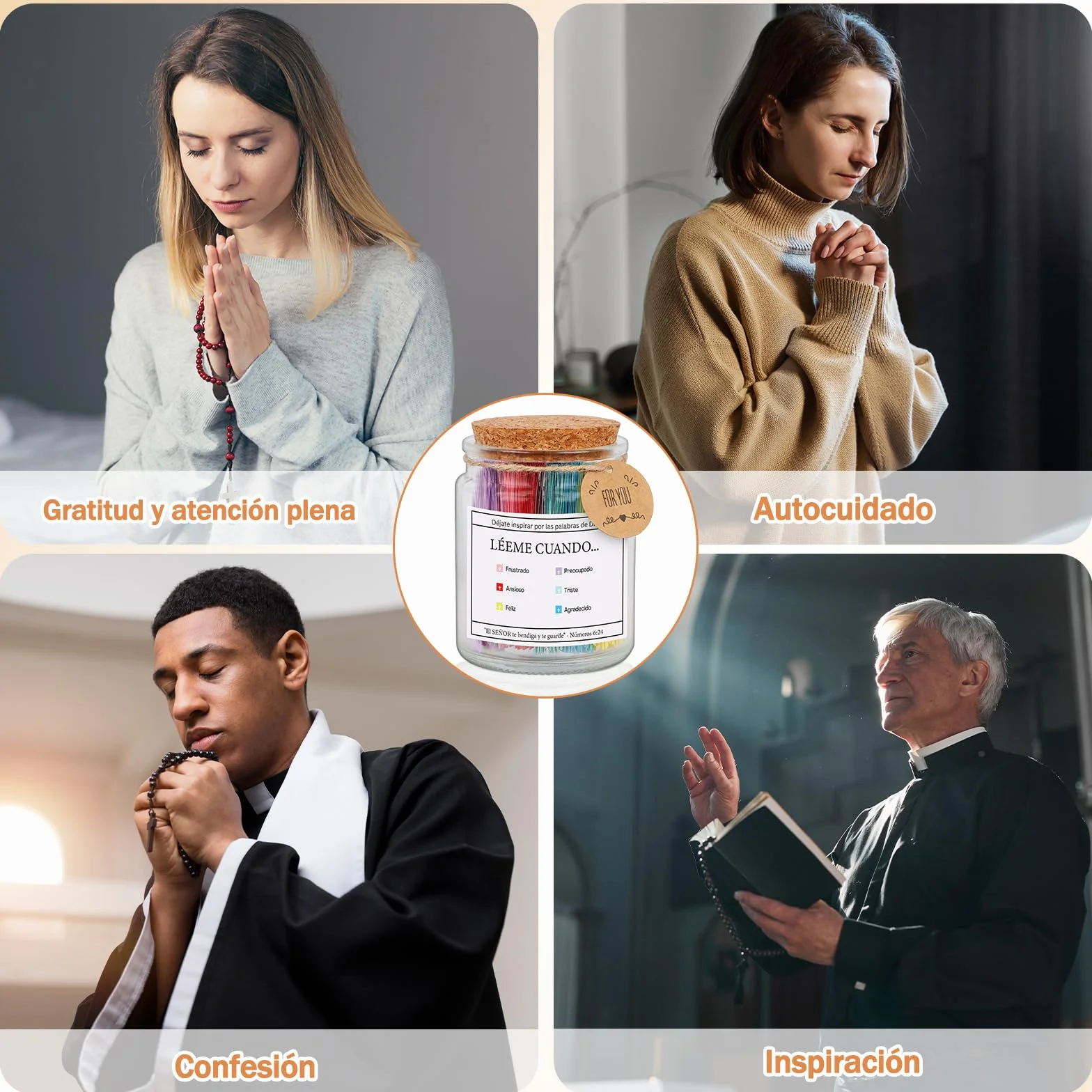 Bote de Biblia, 90 Versículos Bíblicos Lengua Española, Frasco de Vidrio con Versículos Bíblicos, Frasco de Esperanza, Regalo Cristiano, Regalo Bíblico de Pascua, para Hombres y Mujeres