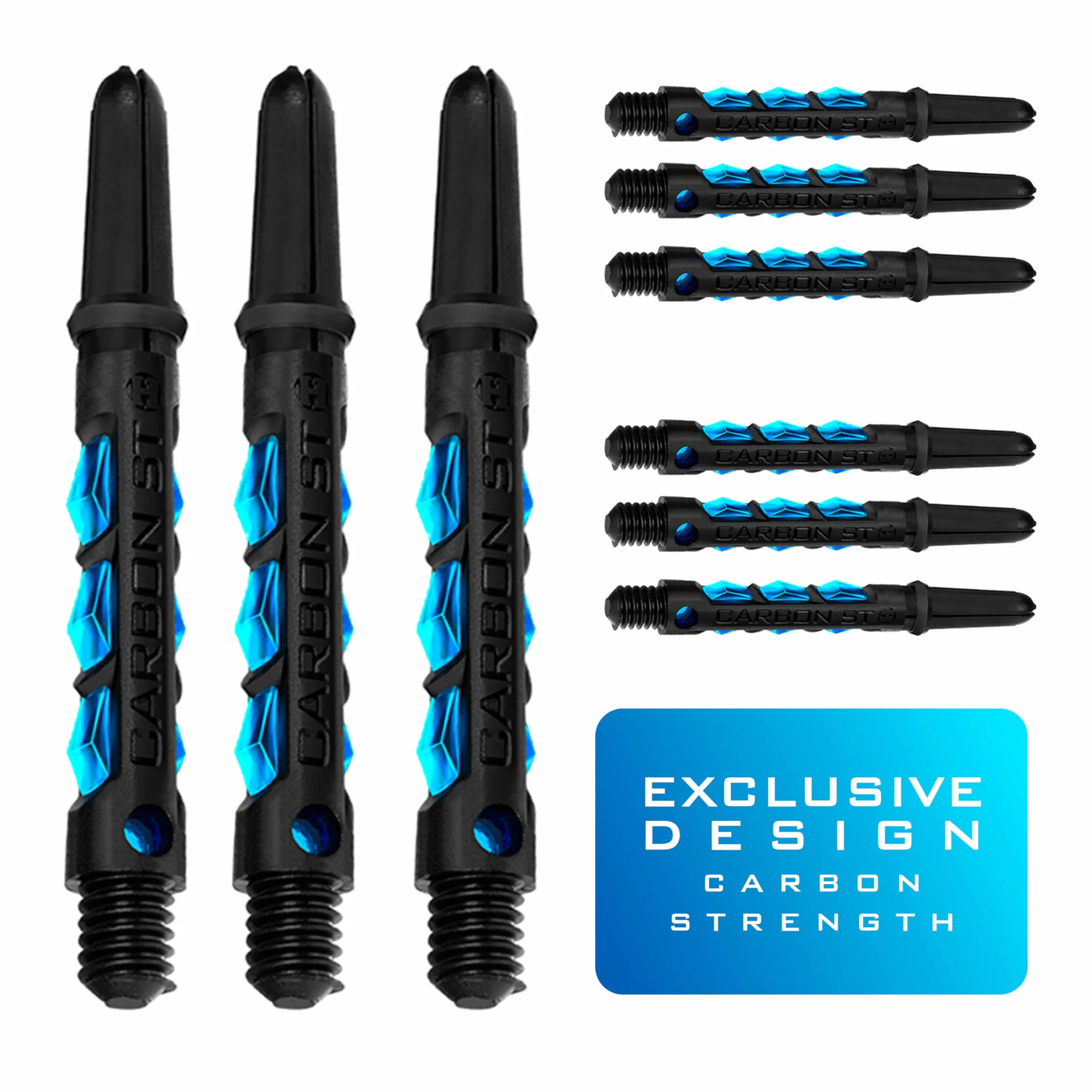 Harrows Darts - Juego de 3 varillas de dardos de carbono ST, 9 ejes de dardos en total, mediano, midi y corto, compuesto de carbono resistente, aguamarina mediana