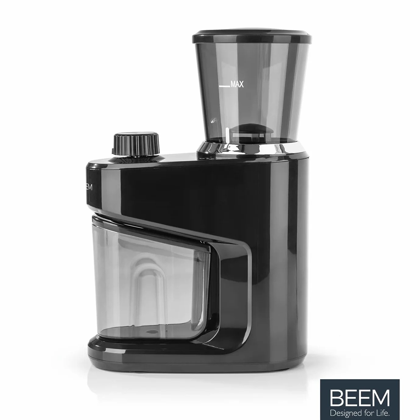 BEEM 3980 Grind-Intense Molinillo de café eléctrico, 160 g, mecanismo cónico de acero inoxidable, ajuste de grado de molienda de 15 niveles, recipiente de granos extraíble, 150 W