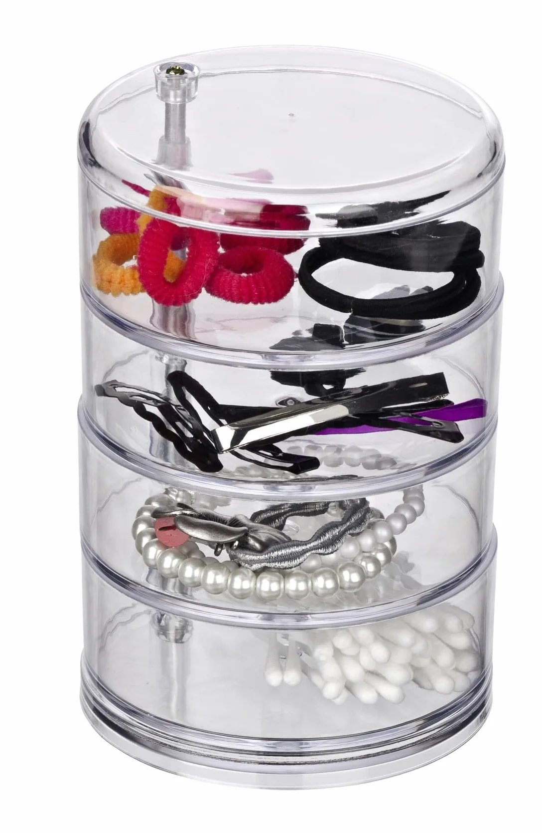 Wenko Organizador cosmética Torre Transparente - 4 Compartimentos, Acrílico, 11.5 x 17.5 x 11.5 cm, Transparente
