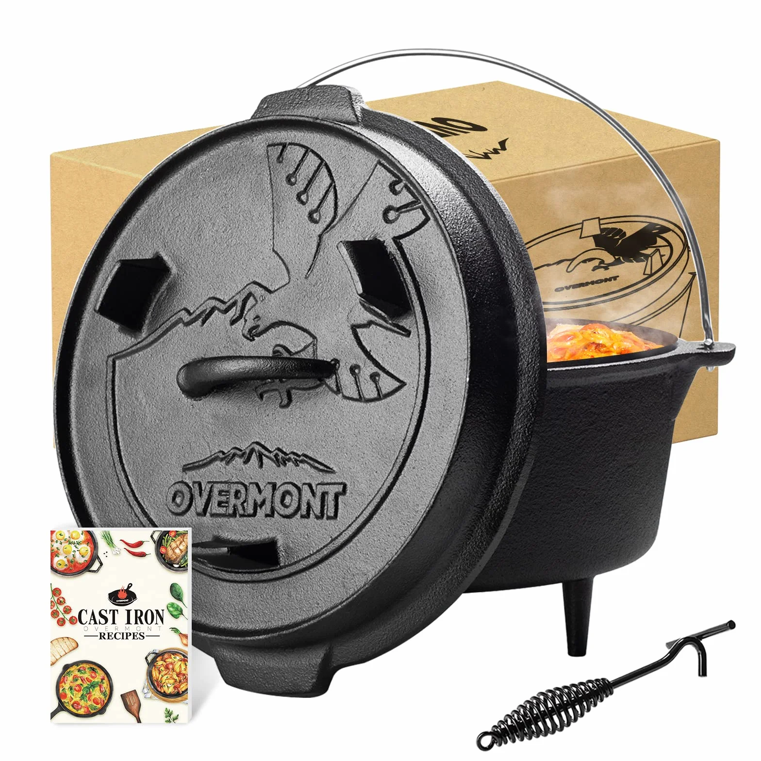 OVERMONT Dutch Oven Olla Horno Holandesa de Hierro Fundido 4.2L Diámetro 24Cm Cazuela con Tapa (Olla + Tapa)