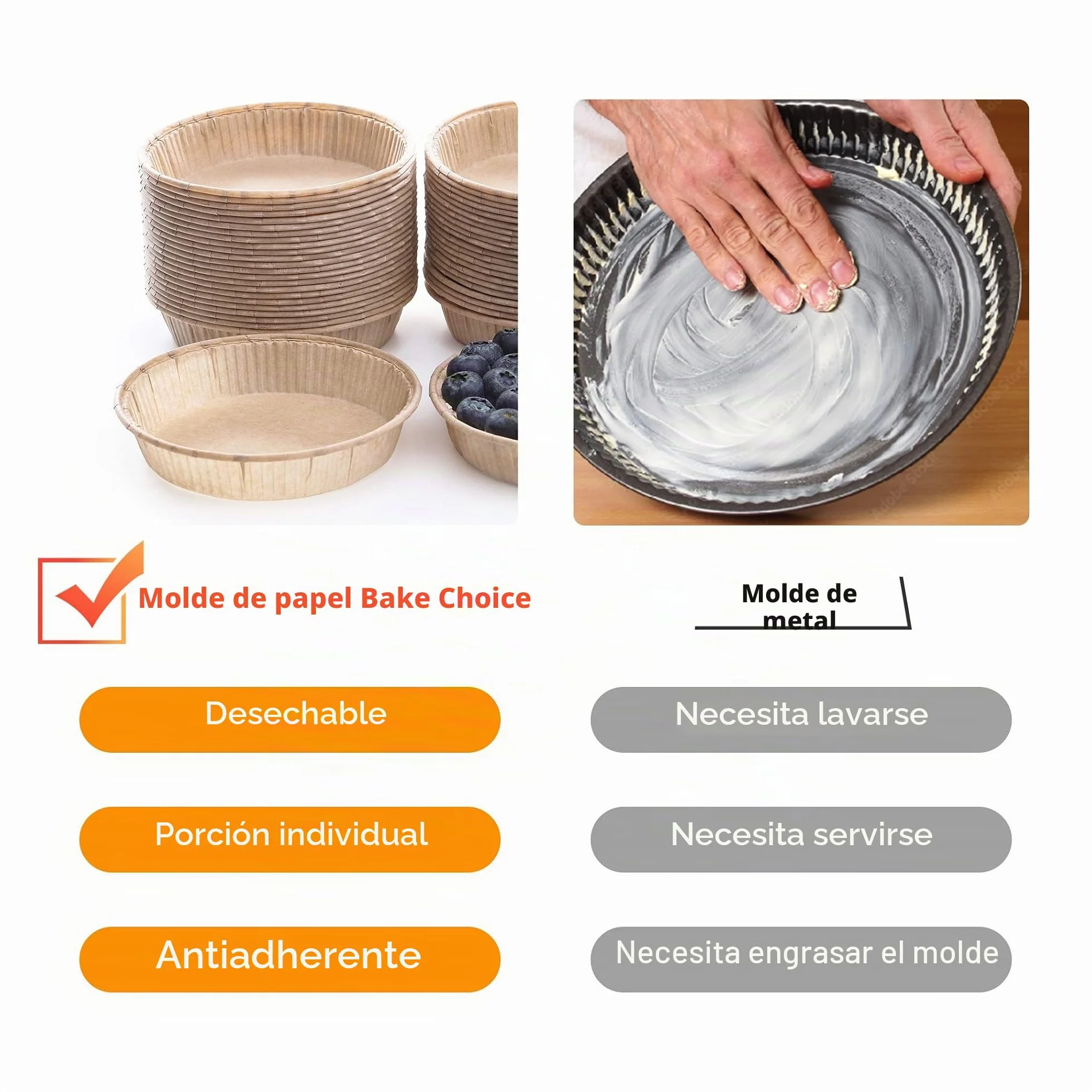Bake Choice Tartas Papel Mini,50 piezas,Diámetro 10 cm Redondo Molde,Molde Desechable Tarta,Antiadherente,Sin Blanquear,Resistente,apto para Microondas & Horno
