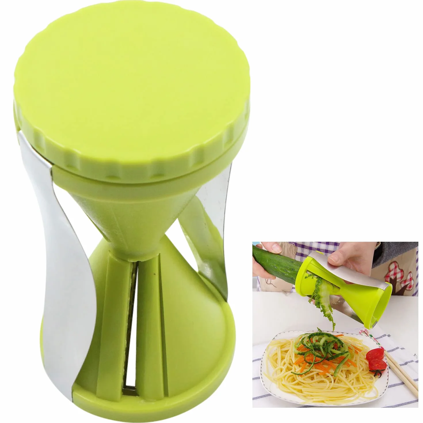 Cortador de Verdura Espiralizador Rallador - Espiral Manual Pasta Calabacín, Pelador Acero Inoxidable para Fideos Vegetales, Zanahoria, Pepino, Patata, Calabaza, Espárragos, Verde,1 Pieza