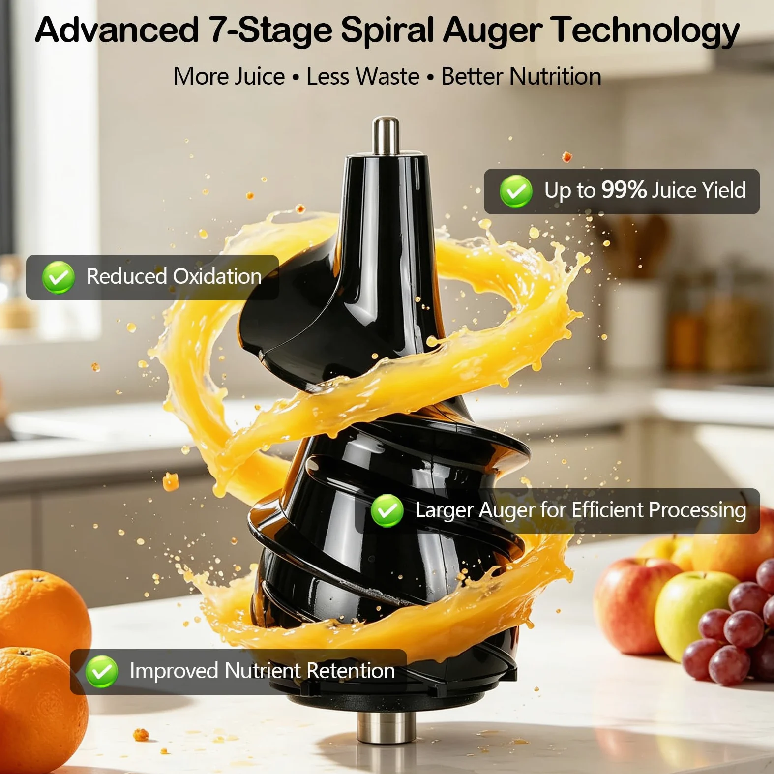 Extractor de Jugo Slow Juicer 1L, Entrada XXL de 160 mm | Hasta 97 % de Rendimiento, 2 Sistemas de Filtro para Zumo Sorbete Leche Vegetal & Helado de Frutas, Recetario Incluido