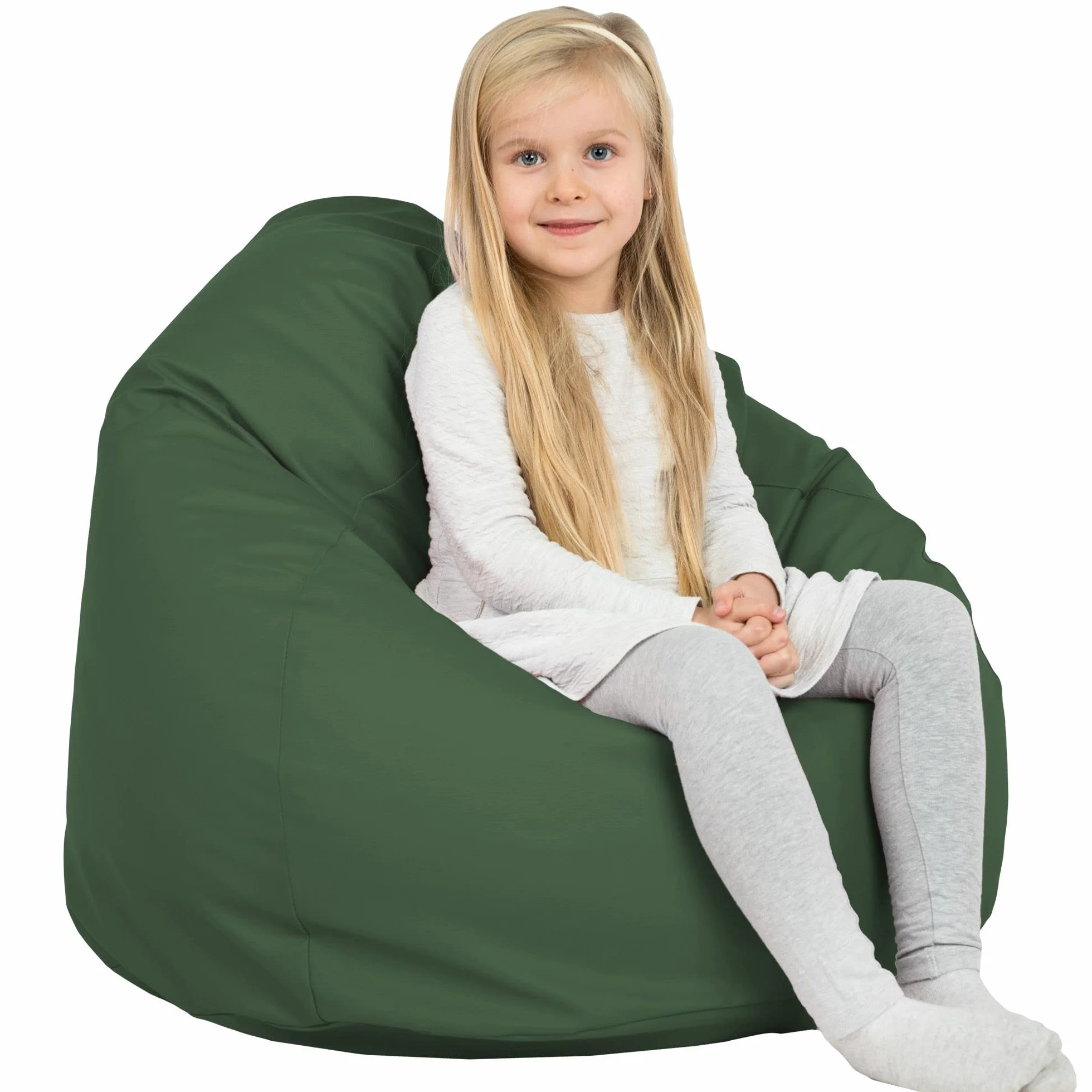 Puff Pera L, Polipiel, Puff Infantiles con Relleno Incluido, Interior, Bolsa de Frijoles, Sillón, Certificado, Verde Oscuro