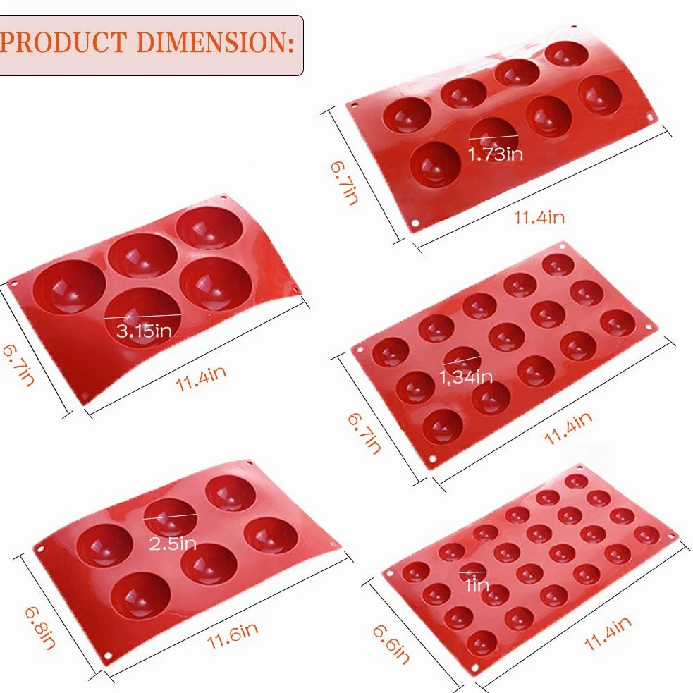 Moldes de silicona para hornear semi esferas, para hacer dulces, chocolate, pastel, mousse, gelatina, 5 unidades