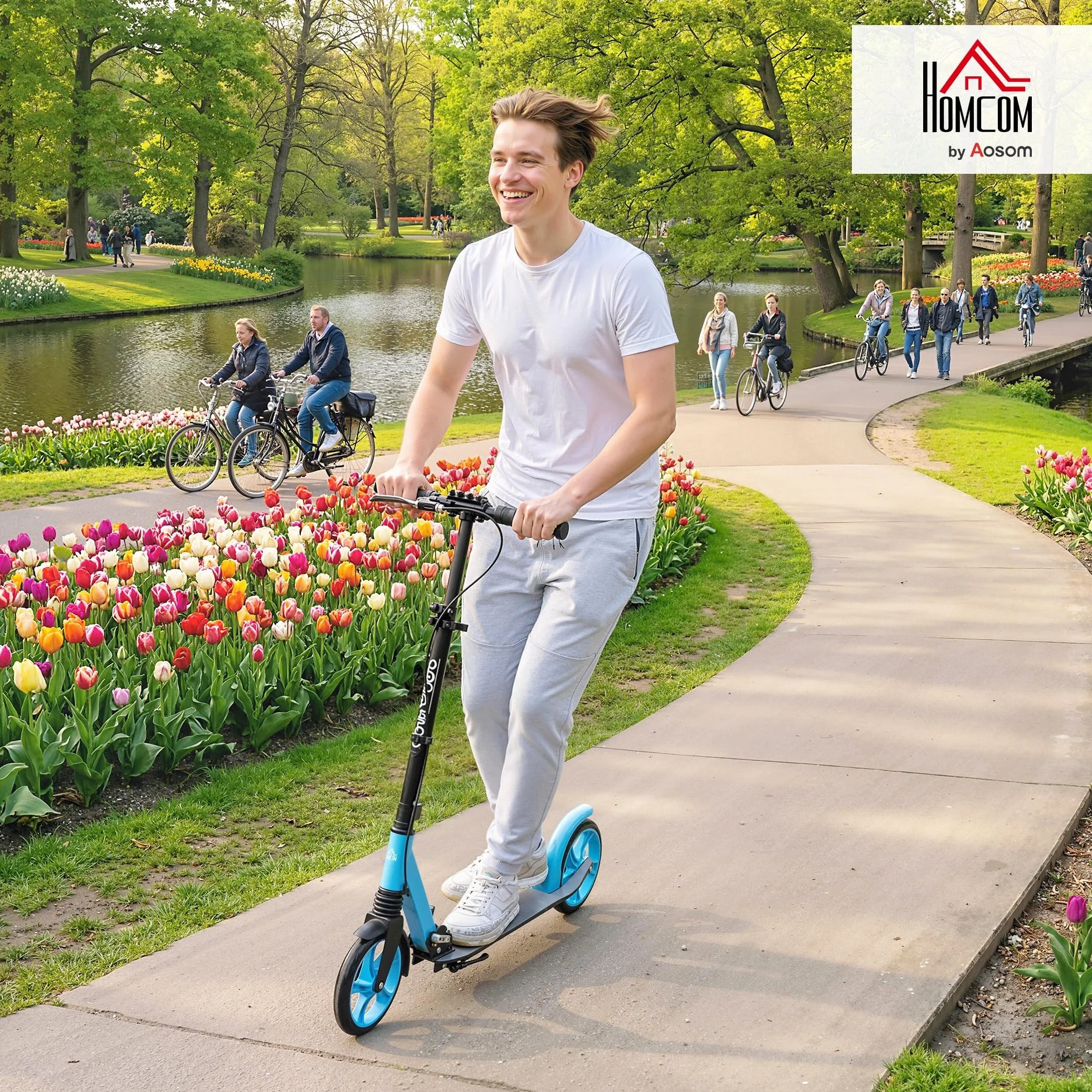 HOMCOM Patinete Plegable para Adultos y Niños +14 Años Scooter Ligero con Manillar Ajustable Ruedas 200 mm Aluminio Carga 100 kg
