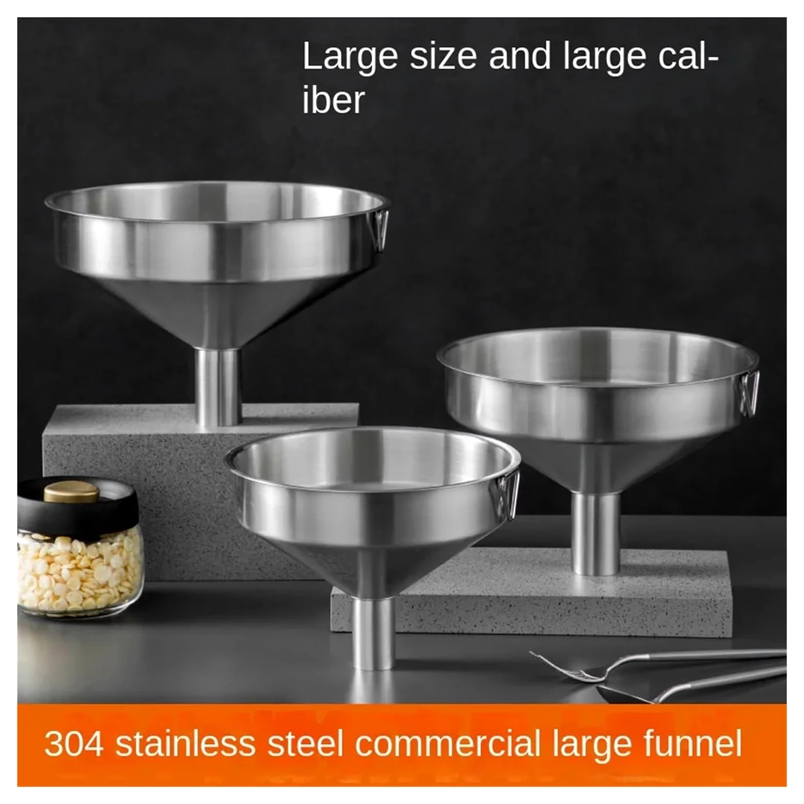 Juego de embudos de Cocina de Acero Inoxidable de Gran diámetro, de Grado Industrial y Boca Extra Ancha for Uso Comercial y doméstico.(304 24 CM)