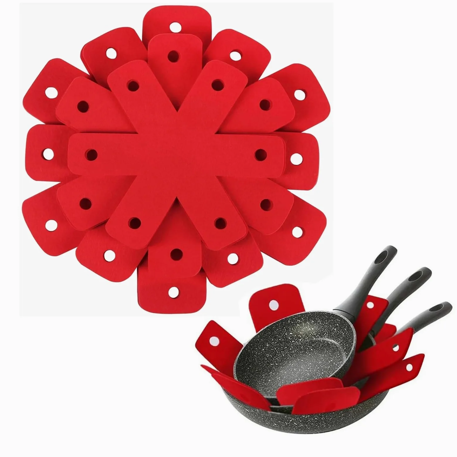 3 Protectores for ollas y sartenes, 5 tamaños Diferentes, de Rojos más Grandes Gruesos, separadores for Aislamiento vajilla para Ollas y Sartenes Calientes(38cmx38cm)