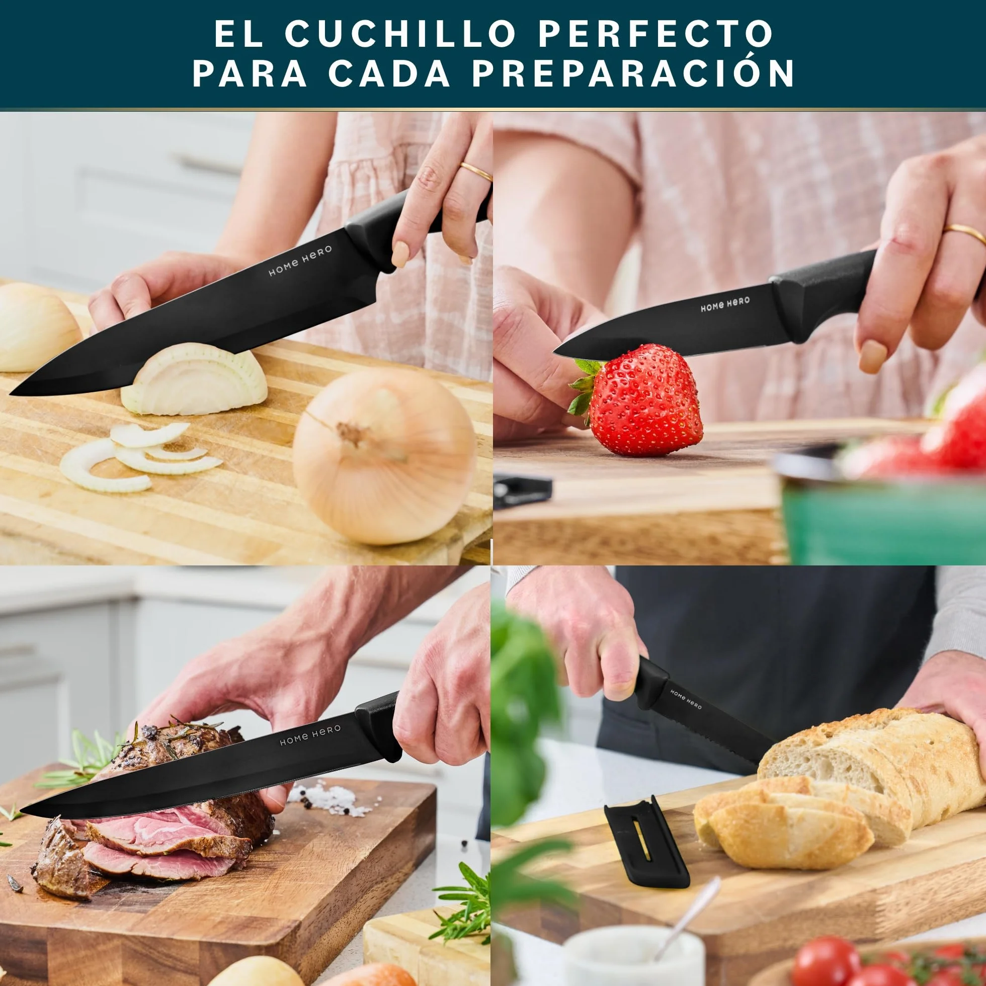 Home Hero Juego de cuchillos de cocina Juego de cuchillos de acero inoxidable con mango ergonómico (11 piezas con Vaina - Negro)