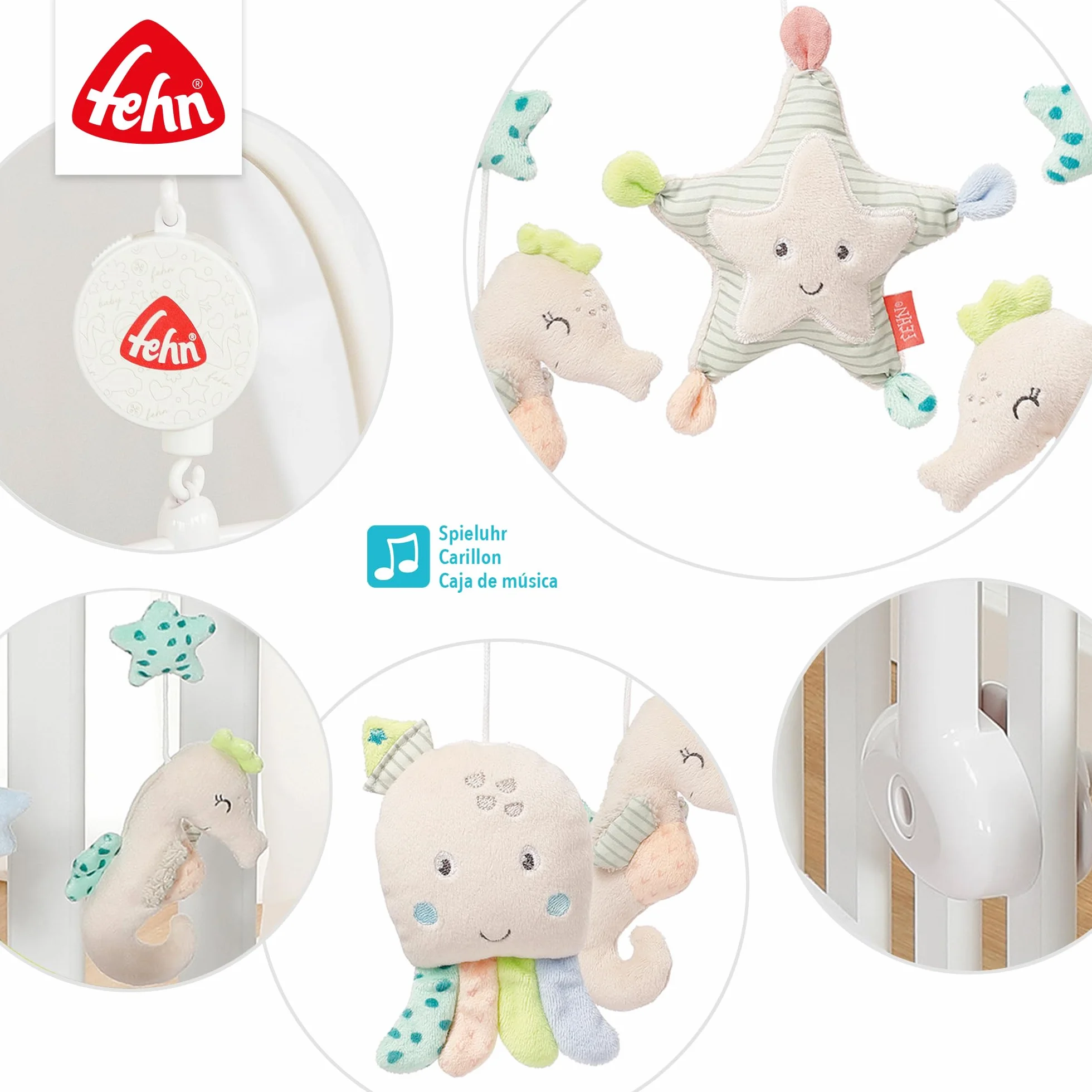 Fehn Música móvil Meereskinder - Mobile a carica con melodia para bebés 0-5 meses