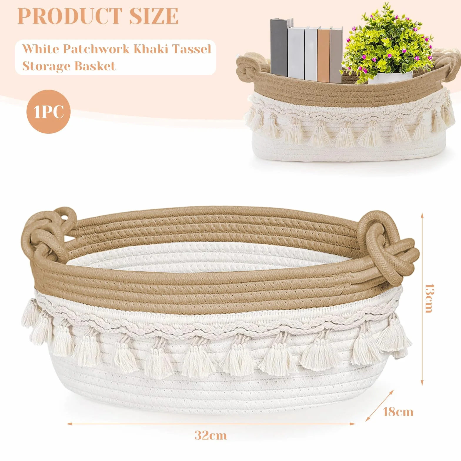 Cesta de Regalo Vacía Pequeña Tejida de Hilo de Algodón Blanca Decorativa Redonda