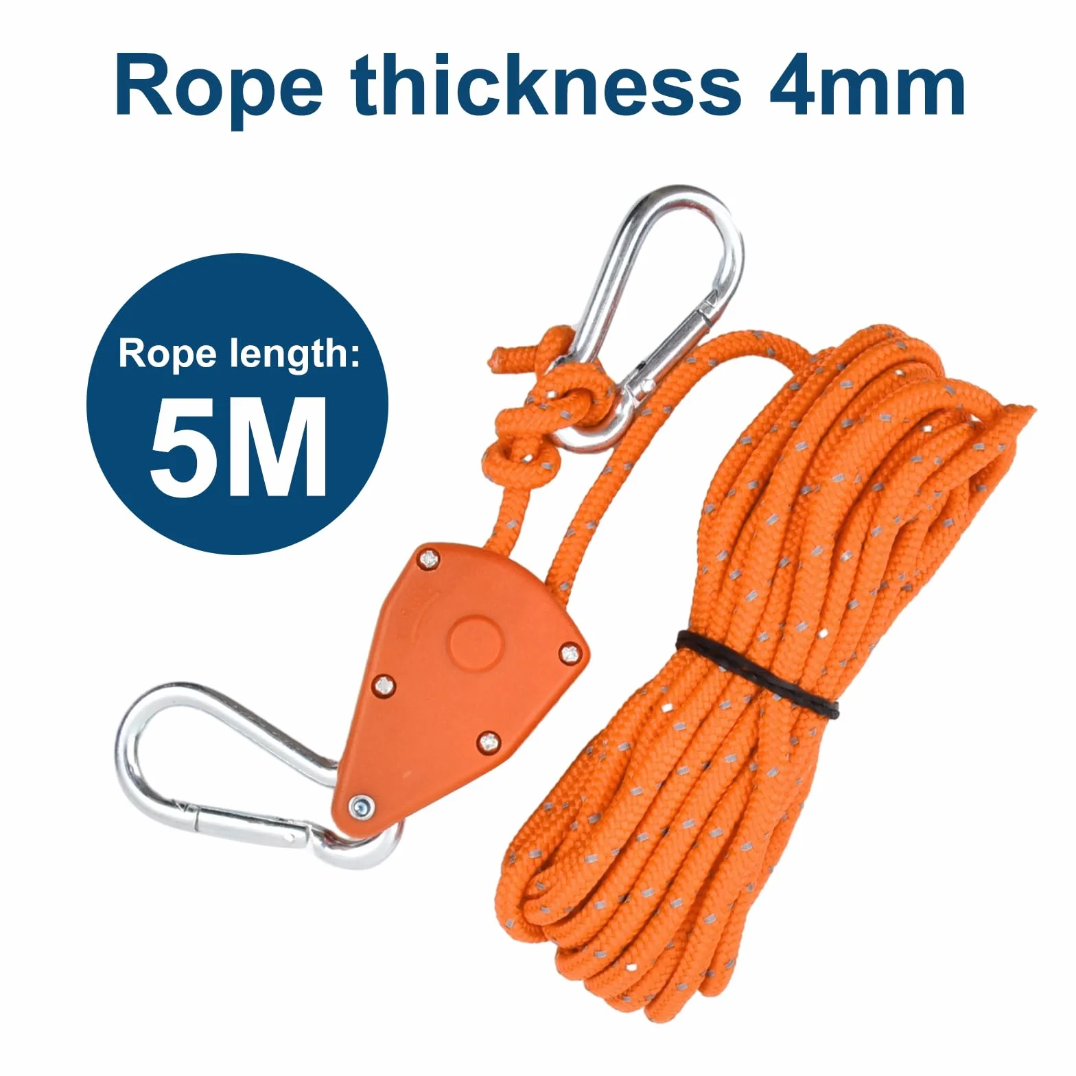 Cuerdas Reflectantes de Tienda 4mm Trinquete con Gancho 5M Campaña Tensor Paracord Nailon Ajustador Aluminio para Acampar Toldo Negro