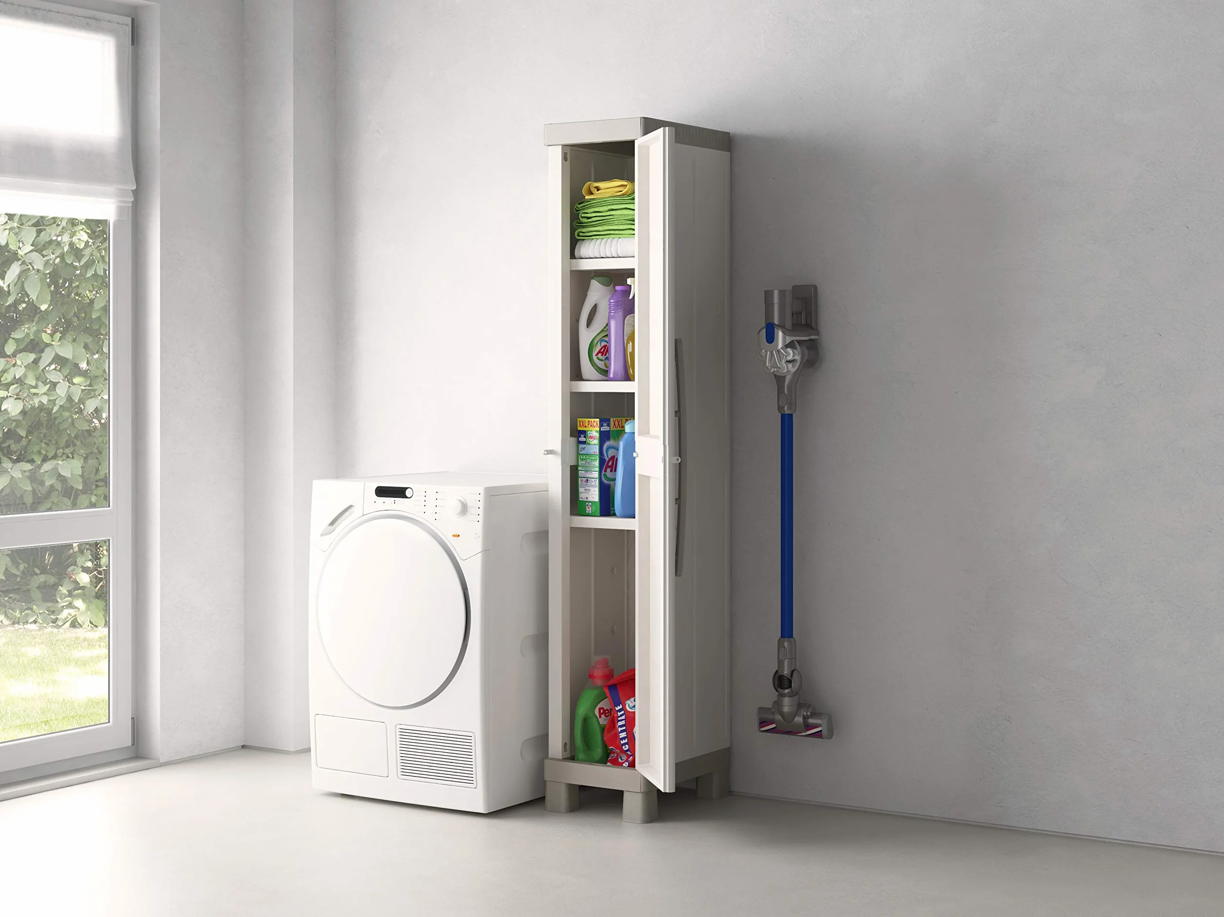 Keter, Excellence Armario con una Puerta, Polipropileno, Arena/Gris, 182 x 33 x 45 cm
