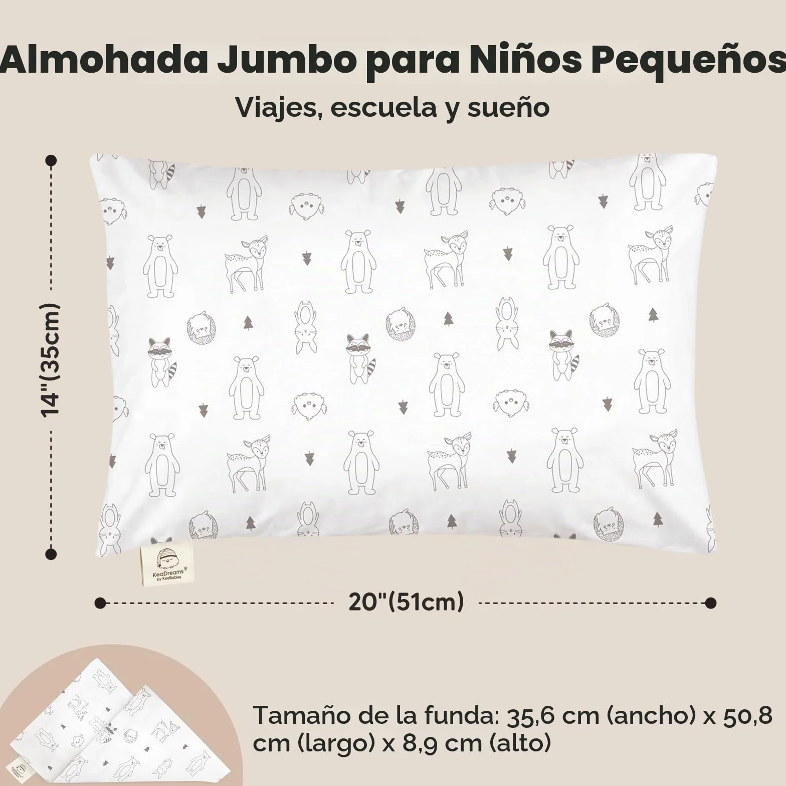 KeaBabies Almohada para Niños Pequeños con Funda de Almohada Jumbo - Algodón Orgánico Suave Lavable a Máquina