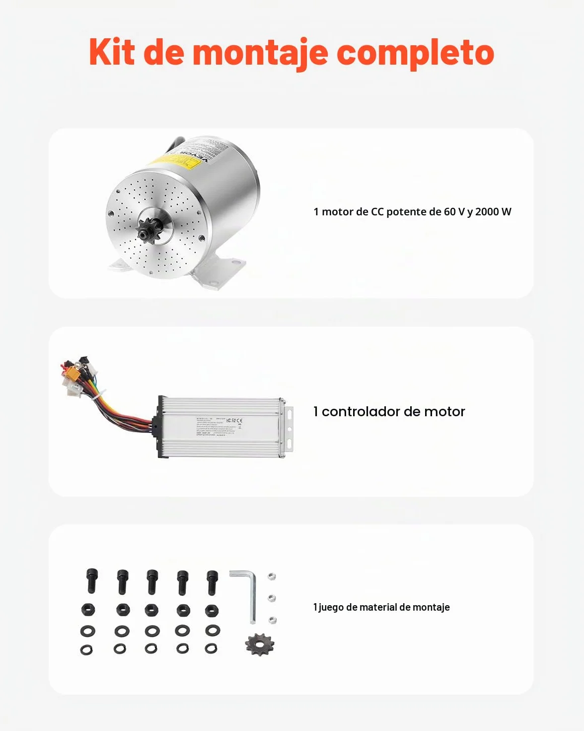 VEVOR Kit Motor Eléctrico sin Escobillas DC 2000W 60V 4500 RPM Controlador Velocidad para Kart Bicicleta Eléctrica