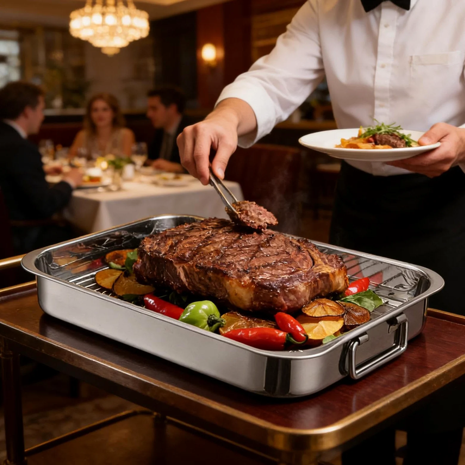 Sartén con rejilla, utensilios de cocina de acero inoxidable – Asador para pollos – para hogares banquetes familiares preparación de comidas pollo aves de corral cena