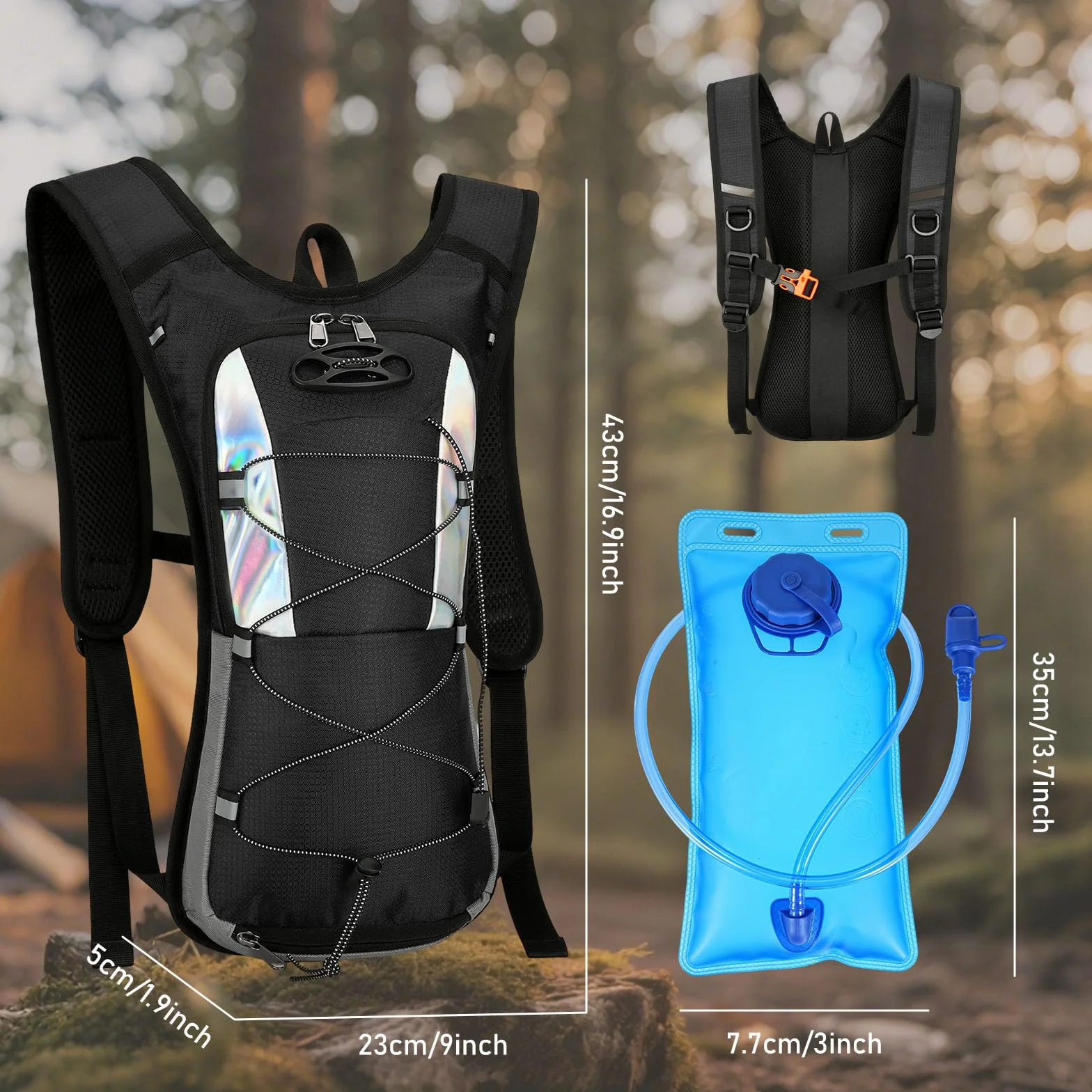 Mochila de Hidratación 2L Impermeable para Running Ciclismo MTB con Red para Casco Tiras Reflectantes