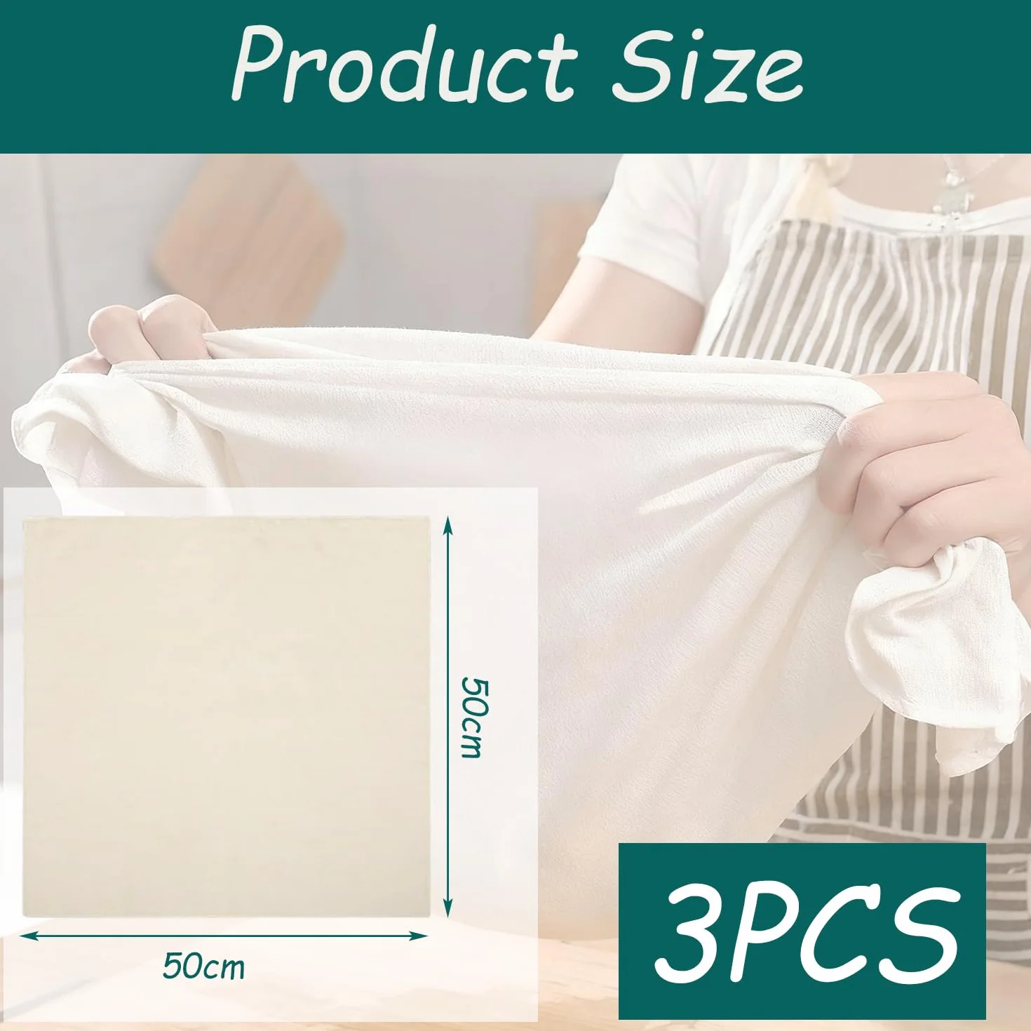 3 Piezas Telas Filtrantes Reutilizable,50x50cm Colador de Tela Ultrafina Lavable,Cheese Cloth,Tela para Queso de Algodón,Filtro de Algodón para Colar Leche, Zumos, Batidos de Frutas