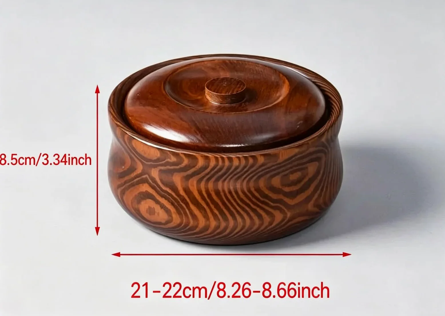 Bol de Madera para Servir con Tapa a Juego, Superficie Sin Rebabas. Caja para Aperitivos Resistente Al Polvo, Ideal para Fiestas y Reuniones en Casa(21-22cm)