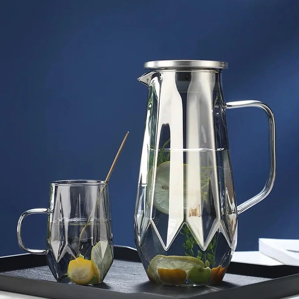 Jarra Agua Jarra de Agua de Vidrio de 1,4 l con Tapa Jarra de Agua fría y Caliente Jarra de Agua for el hogar Ideal for té Helado, Limonada, Jugo, Leche y más Jarra de Agua(Grey)