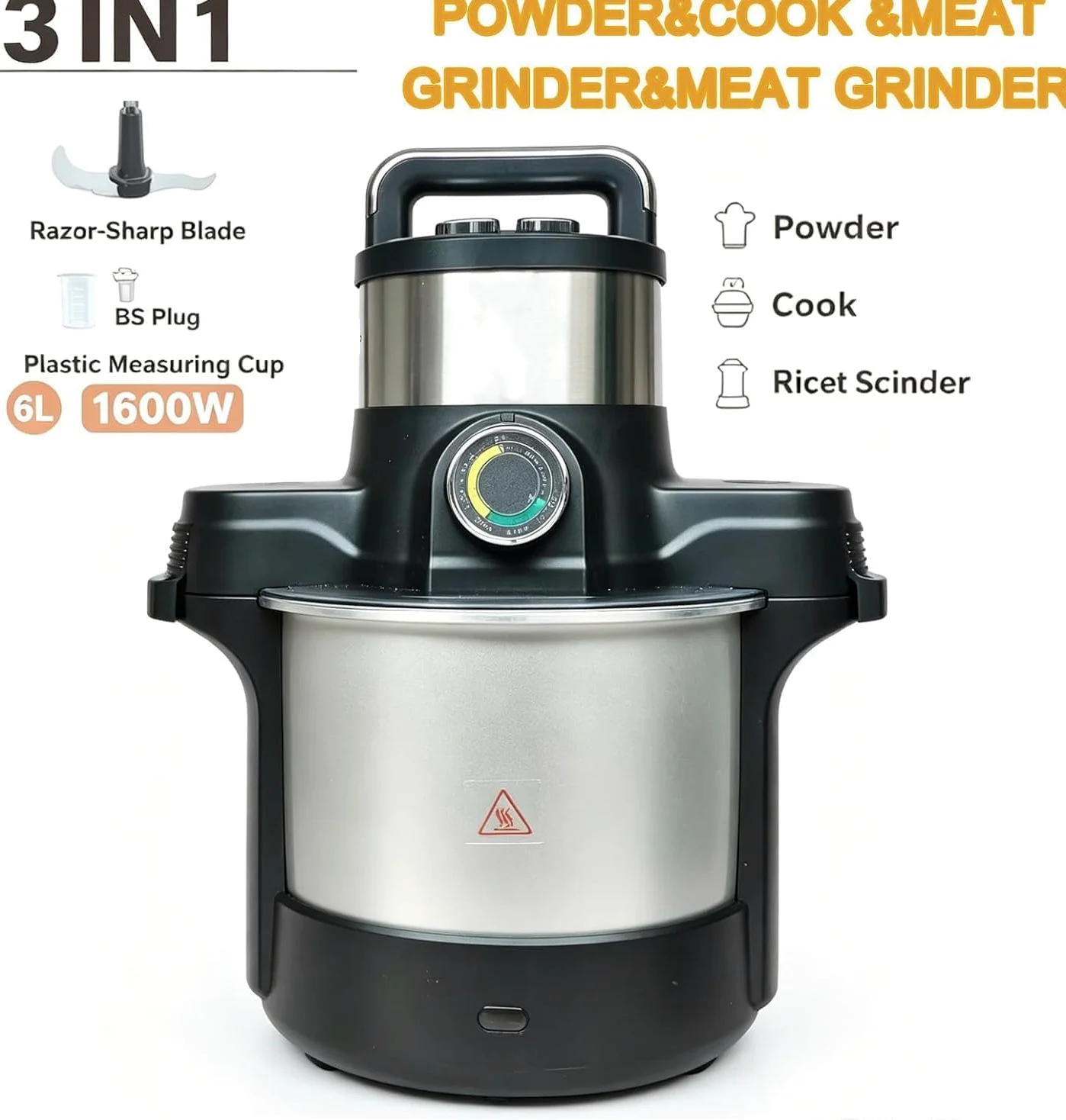 Procesador de alimentos y picadora de carne de acero inoxidable de 220 V 1600 W, 6 litros