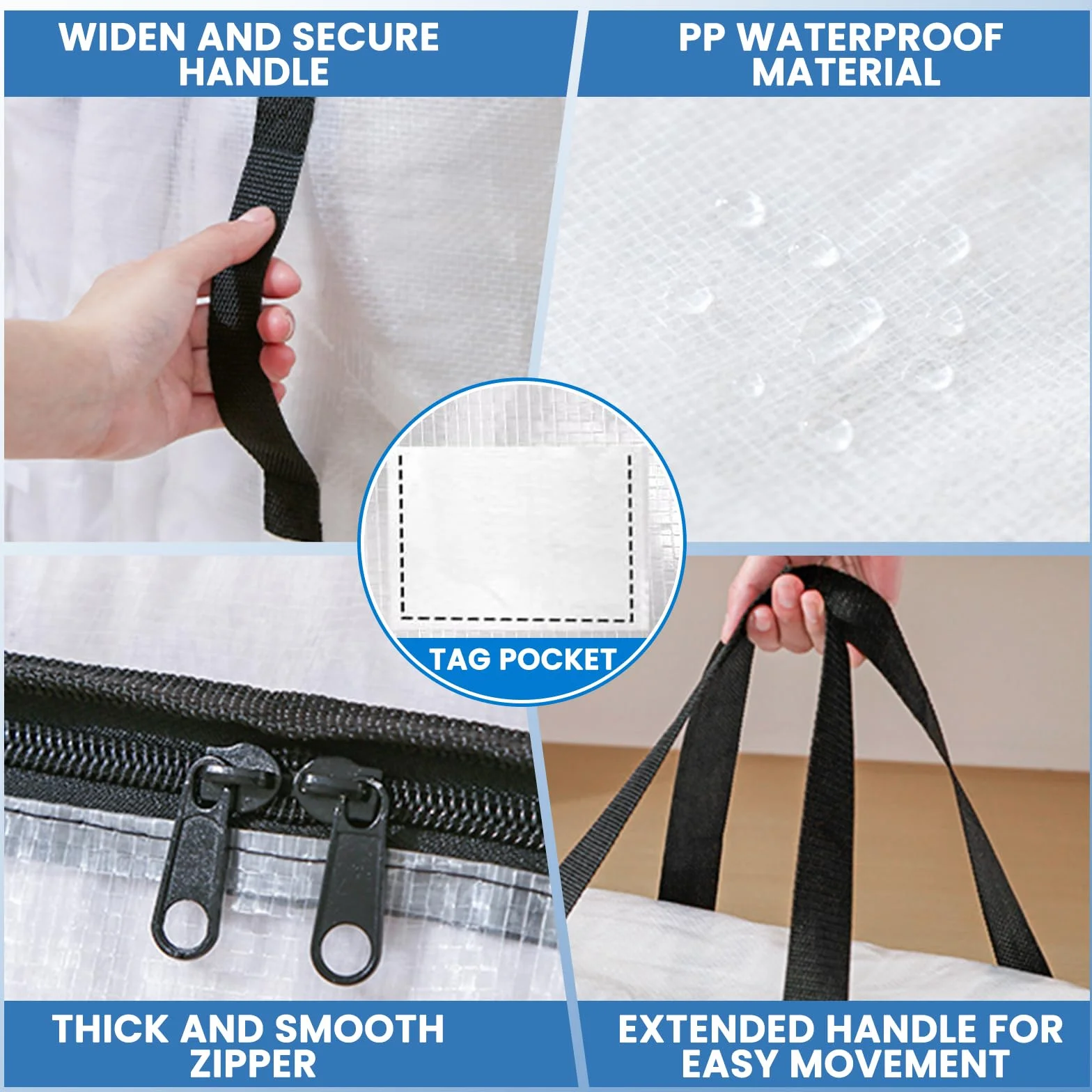 6 bolsas de almacenamiento grandes transparentes de 90 L, con cremallera y asas, para almacenamiento y transporte de ropa, ropa de cama, mudanzas