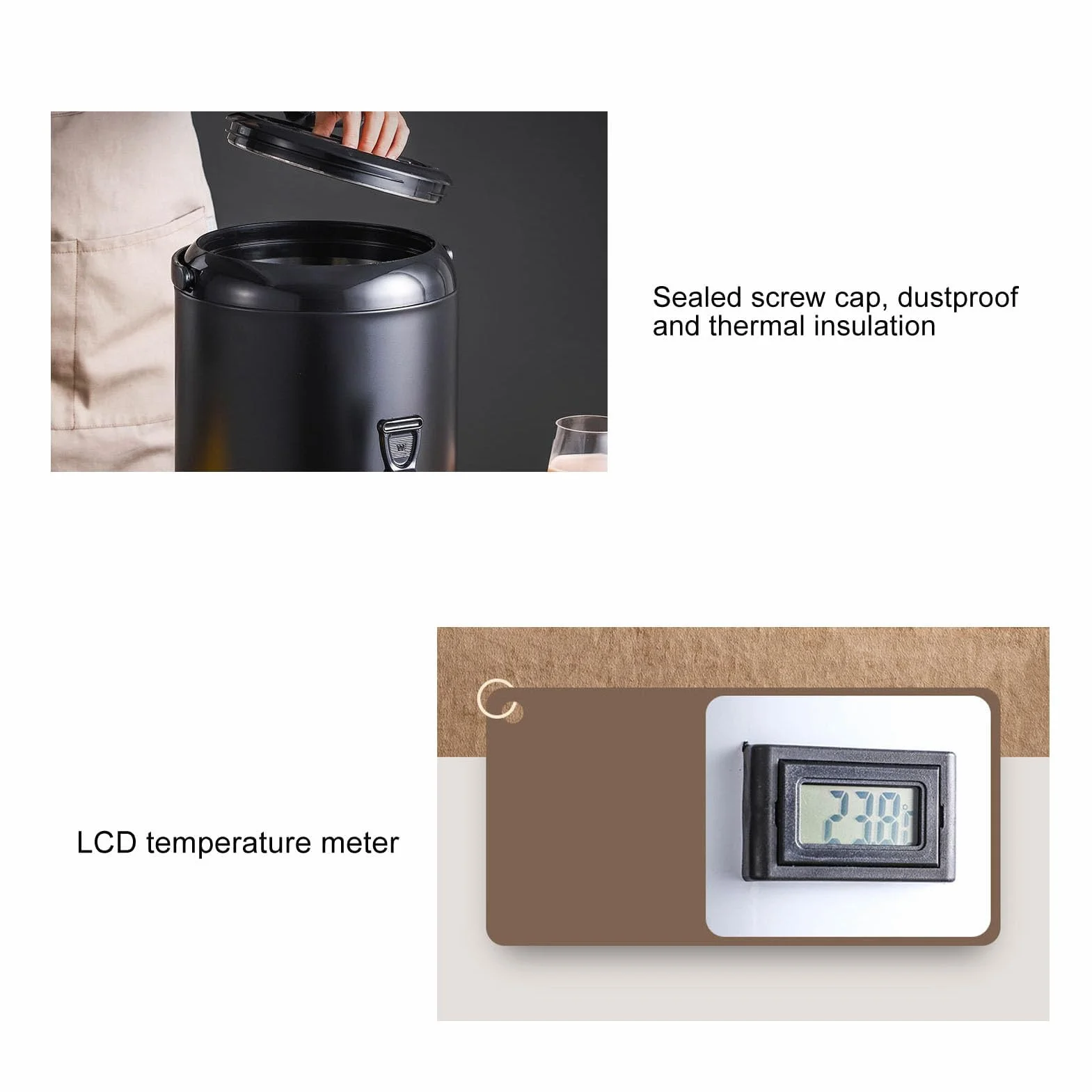 Dispensador de Bebidas Isotérmico de Acero Inoxidable 12 L, Dispensador Térmico Isotérmico con Indicador de Temperatura para café Caliente, té y Otras Bebidas Calientes para