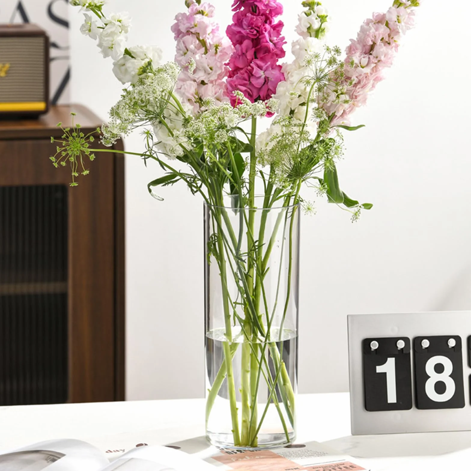 Olrla Jarrones cilíndricos transparentes, juego de 3 piezas, jarrones pequeños de acrílico para decoración de mesa de boda, decoración del hogar, decoración de oficina, irrompible
