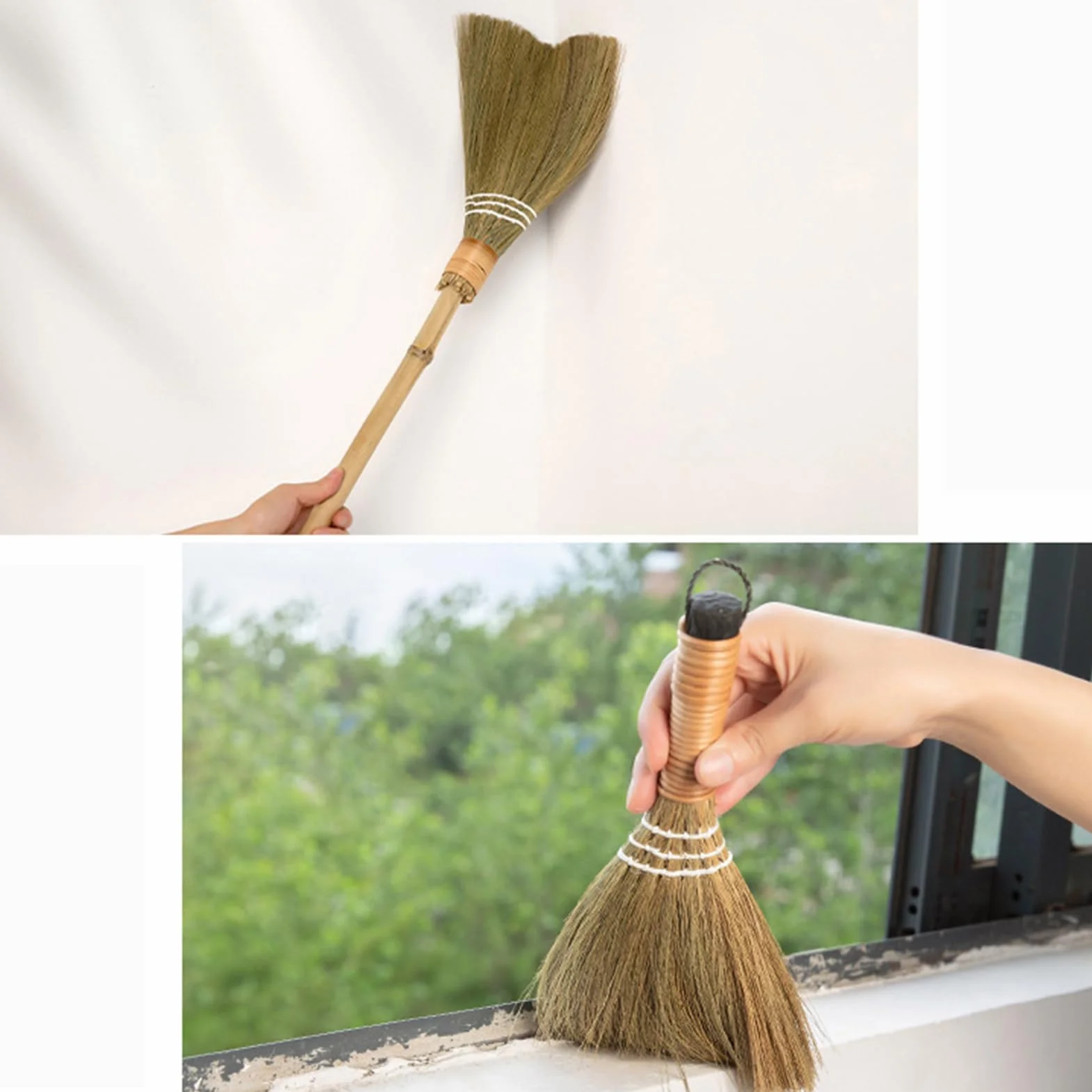 1 escoba de paja de arroz, mini escoba de jardín, hecha a mano, de bambú natural, escoba de paja vietnamita, cepillo para el polvo, limpiador para muebles del hogar, coche (pequeño)
