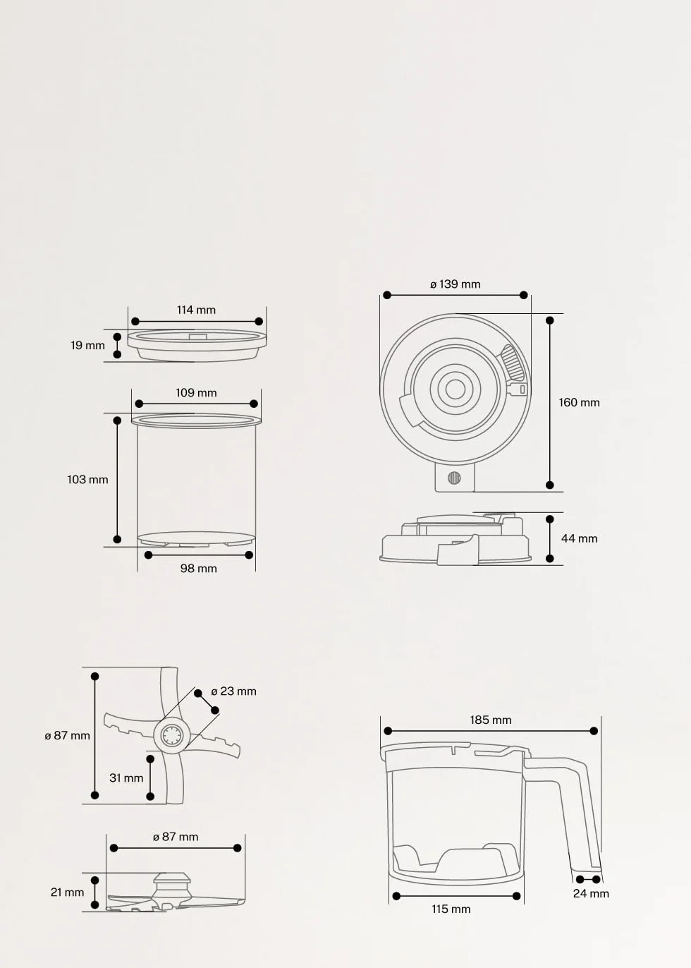CREATE/ICE CREAM MAKER STUDIO/Heladera multifunción 600 ml 3 tarrinas blanco roto/Tapa cierre magnético, 11 programas, cuchillas extraíbles, 3 contenedores, 800W