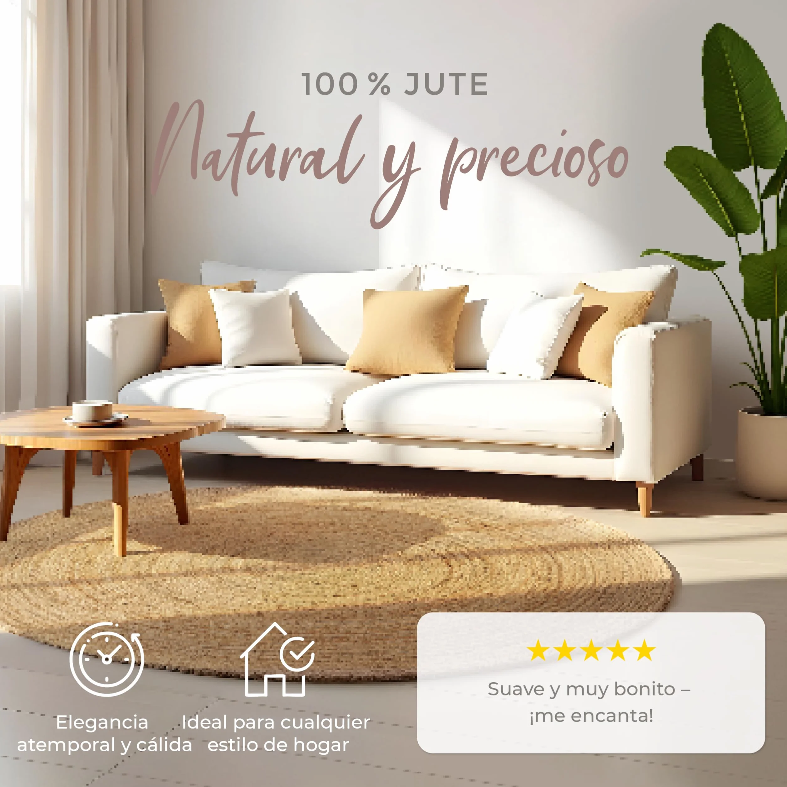 carpetfine Alfombra de Yute Nele Redonda Color Natural Beige Ø 90 cm Tejido a Mano con Yute | Alfombra Natural Moderna Uni Boho Tejido Plano Redonda para salón, Dormitorio, Pasillo y Cocina