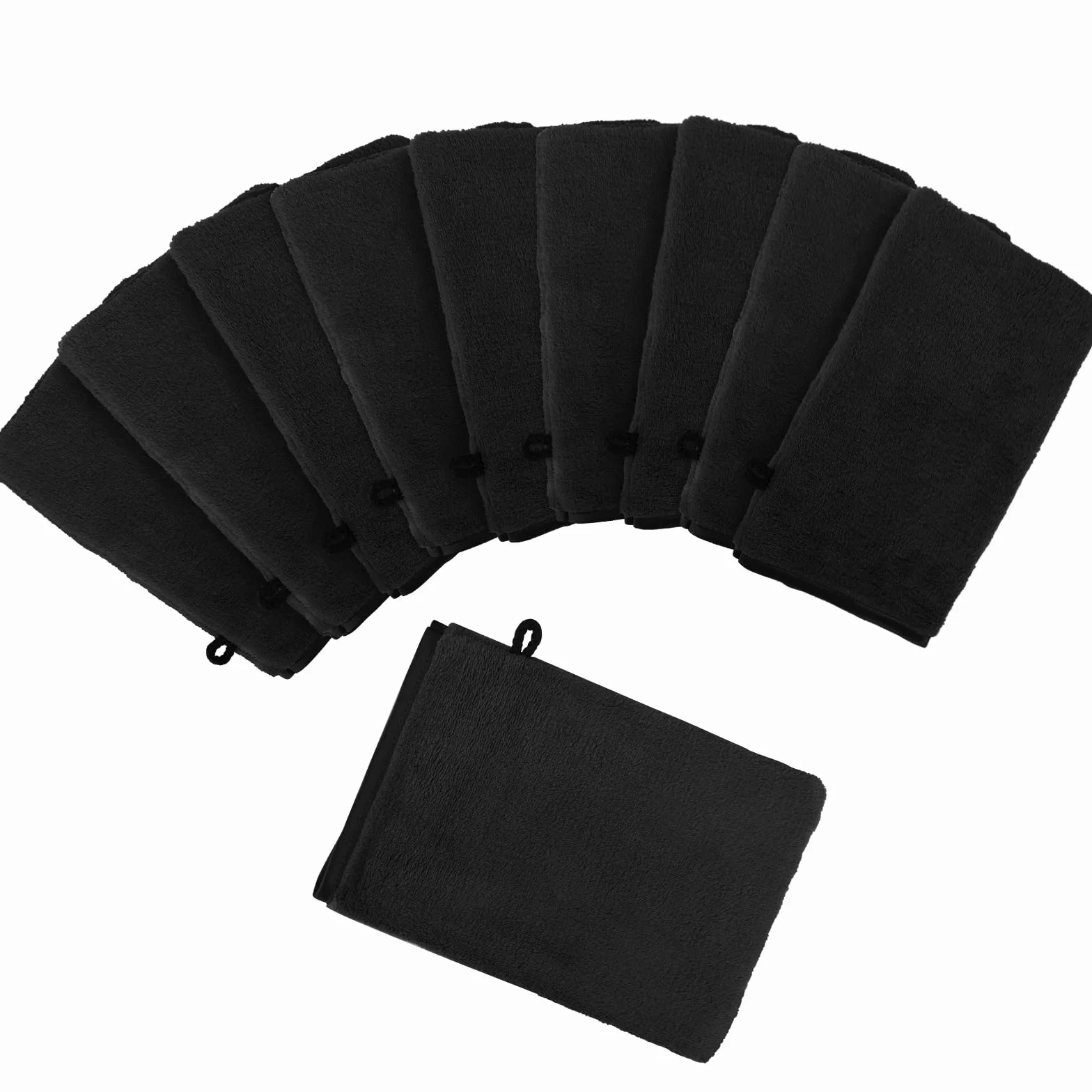 PHOGARY Paquete de 10 Piezas de Manoplas de baño Guantes para lavarse tamaño 15x21 cm manopla de Franela Suave para la Cara, Negro
