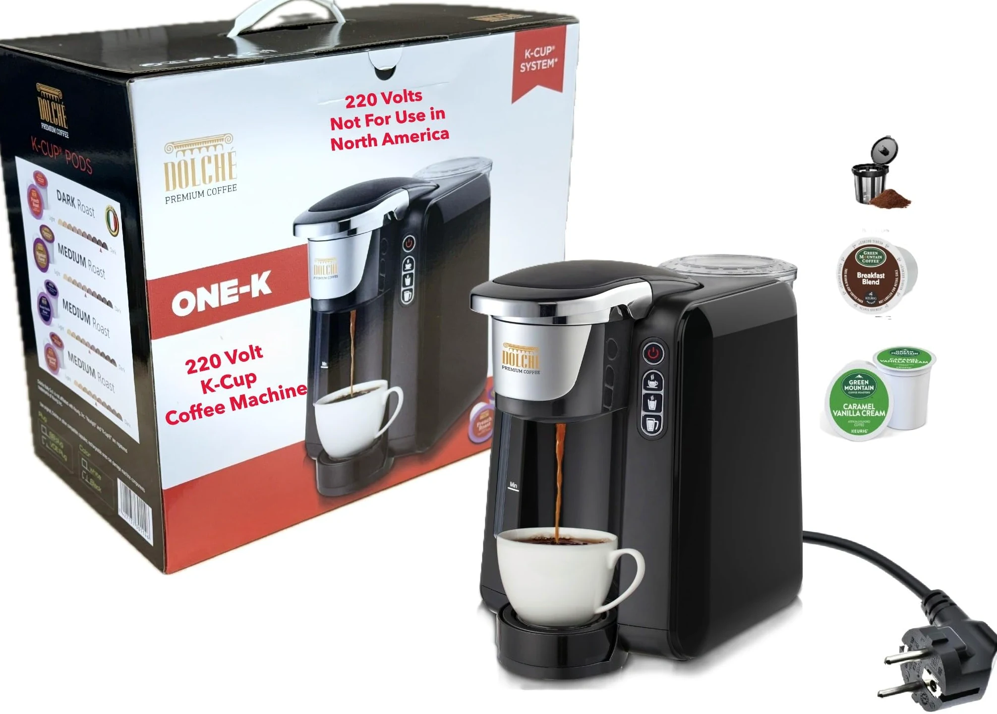 Cafetera Dolce de 220 voltios compatible con cápsulas Keurig K-Cup de 220 V, 240 voltios, 50 Hz (no para uso en Estados Unidos)