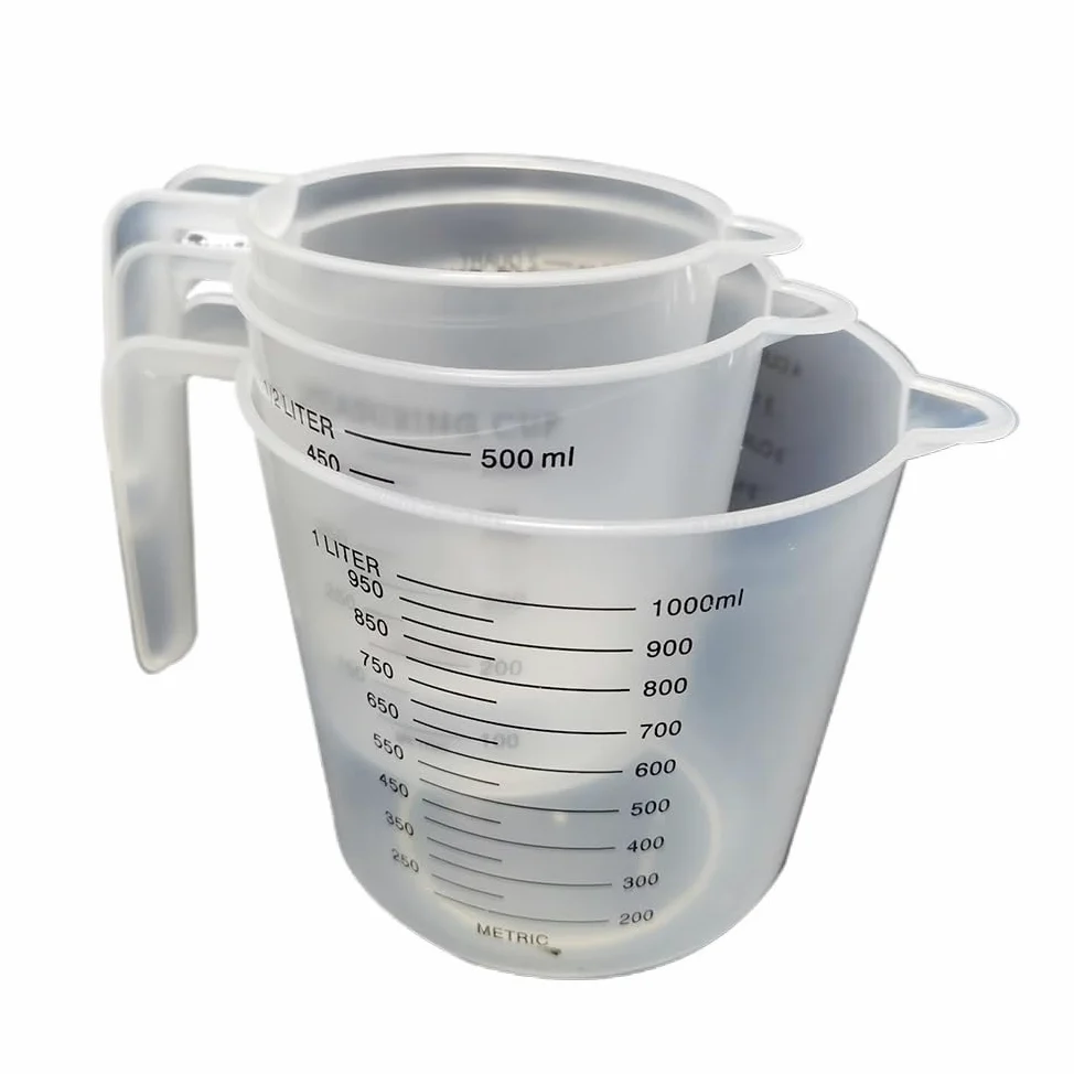 Juego de vasos medidores de plástico de 3 piezas - Vasos graduados con tapa for una medición precisa de líquidos - 1000 ml, 500 ml, 250 ml(3Pcs 250ml)